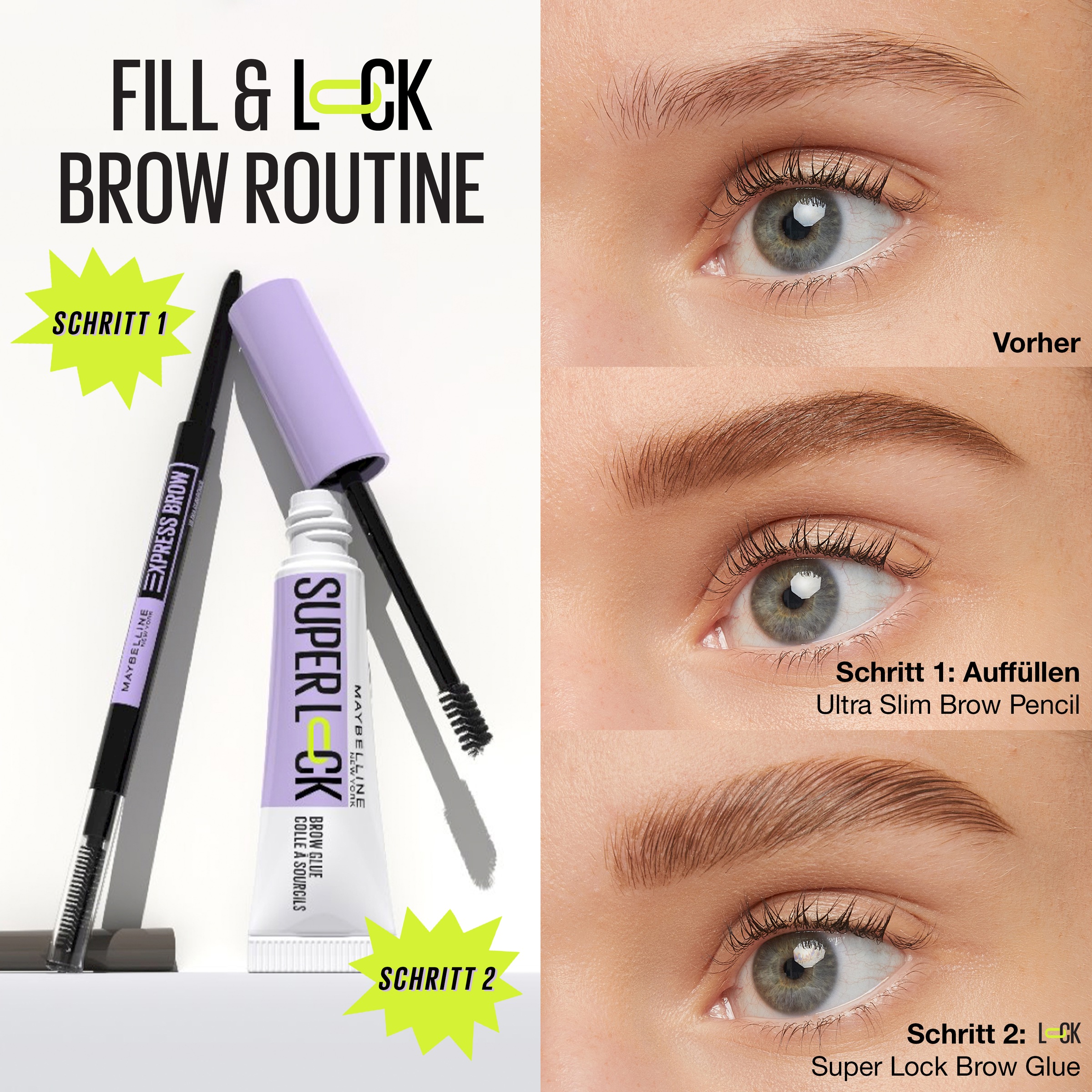 MAYBELLINE NEW YORK Augenbrauenpflege »SUPER LOCK BROW GLUE AUGENBRAUENGEL« fixiert, definiert, formt, setzt Highlights, wischfest