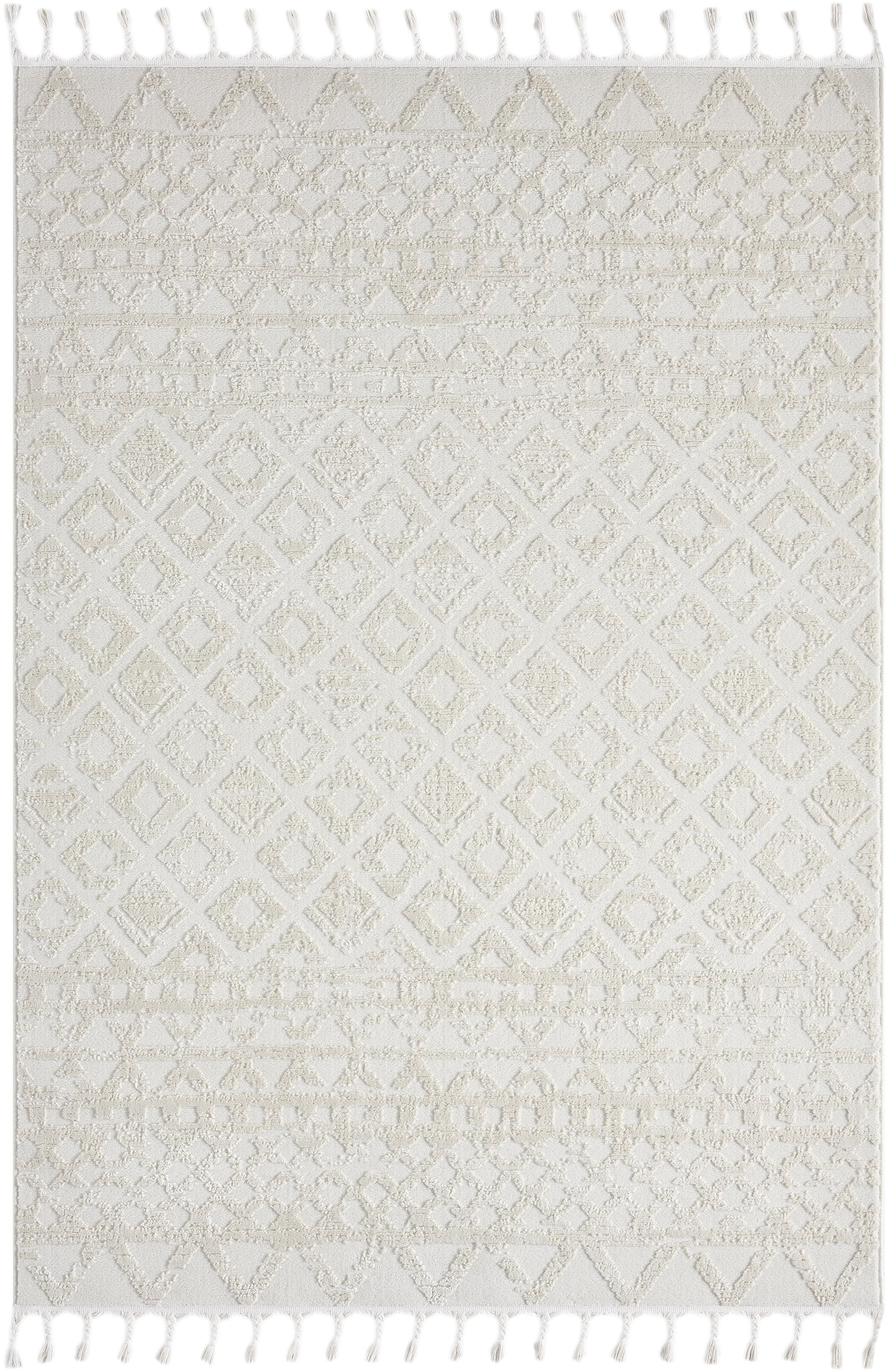 my home Teppich »Ribeyret« rechteckig 11 mm Höhe mit Fransen, Hoch-Tief-Struktur, Woll-Look, Boho-Style, Wohnzimmer