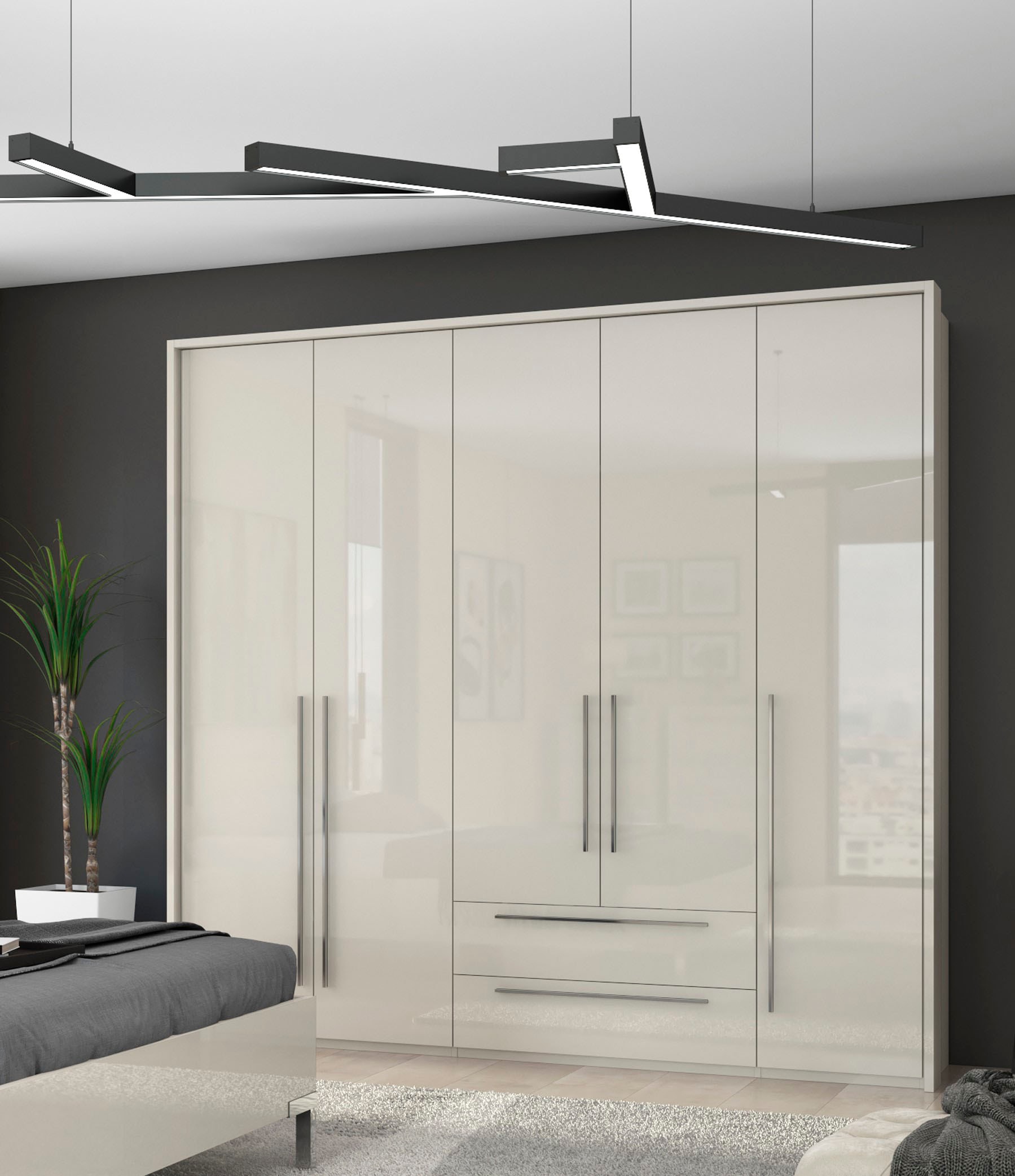 Places of Style Drehtürenschrank »Piano«, weiß, verschiedene Breiten mit 2 Schubladen, inklusive Beleuchtung