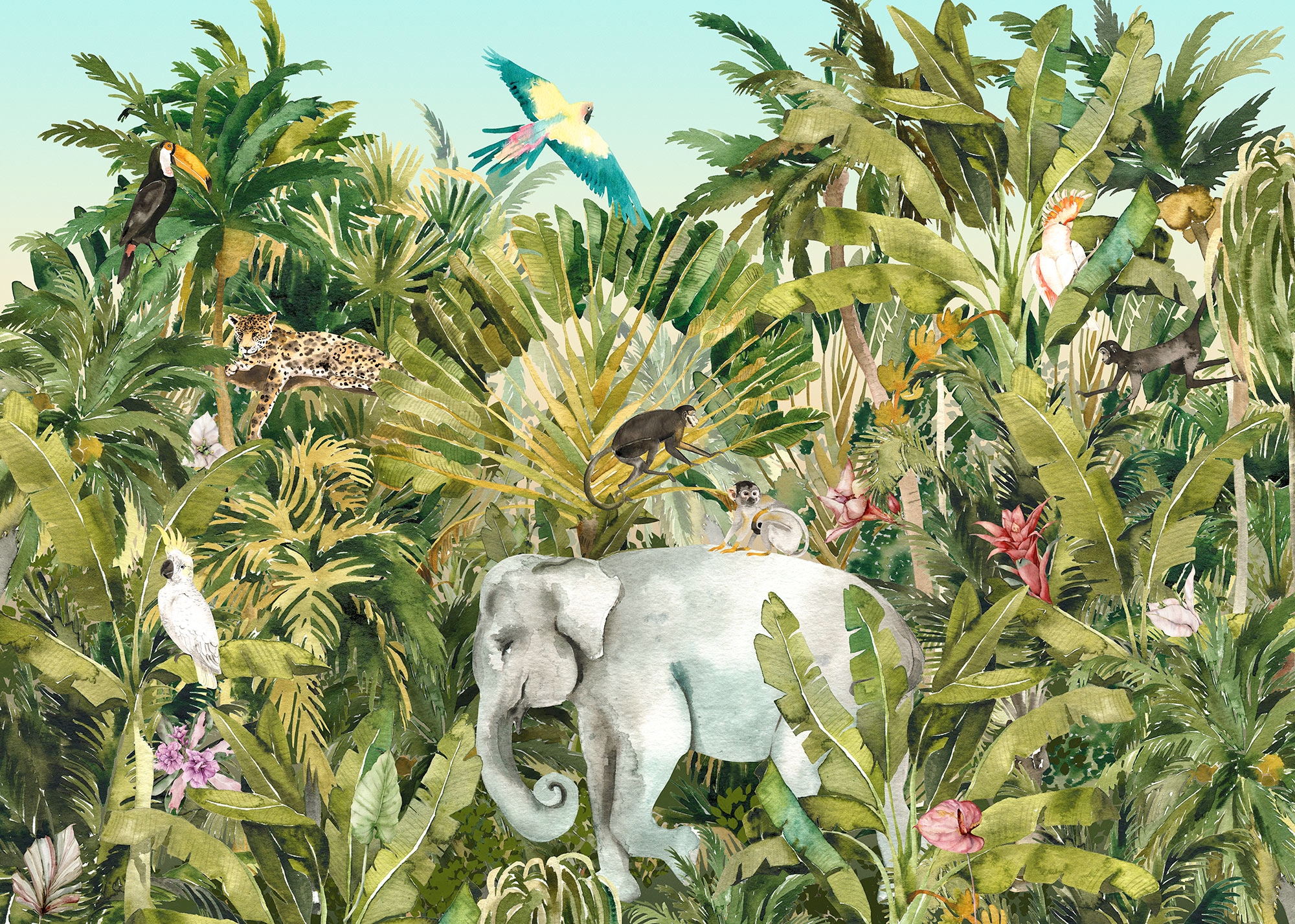 Komar Fototapete »Jungle Expedition«, bedruckt, 350 x 250 cm (Breite x Höhe) - Tapete, Vlies, Wohnzimmer, Schlafzimmer