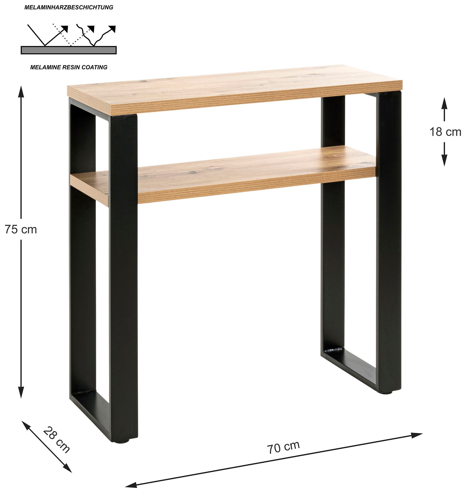 HAKU Konsolentisch »Beistelltisch« 1 Stk. tlg. rechteckig - aus MDF Braun B/T/H 70/28/75 cm