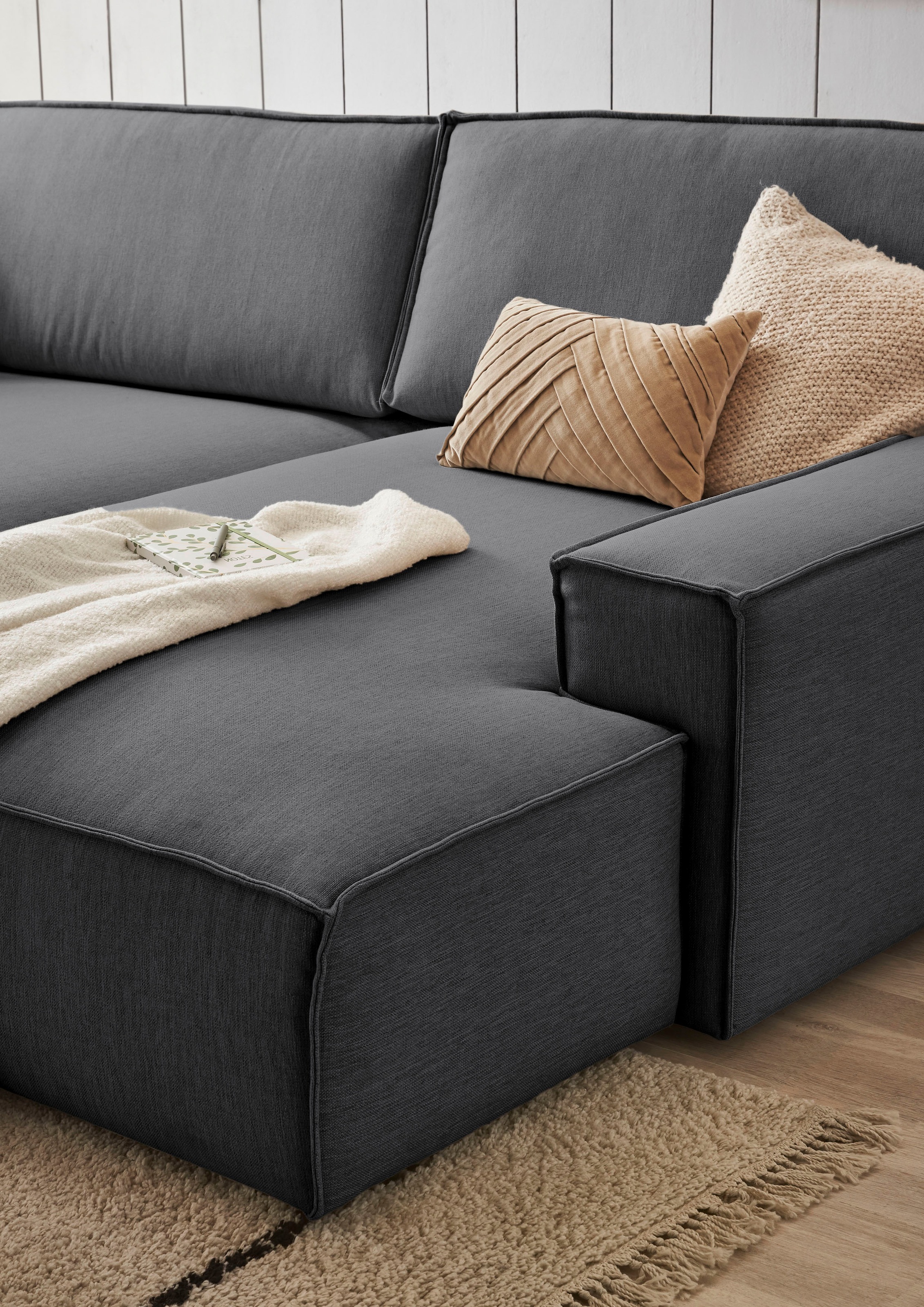 Home affaire Polsterecke »NEU: SHERWOOD XXL tief, L-Form mit Schlaffunktion, Big-Sofa mit Hocker«, (Set, 2 St.), stellbar zum Schlafsofa (Krokodilverbinder), Cord, Leinenoptik