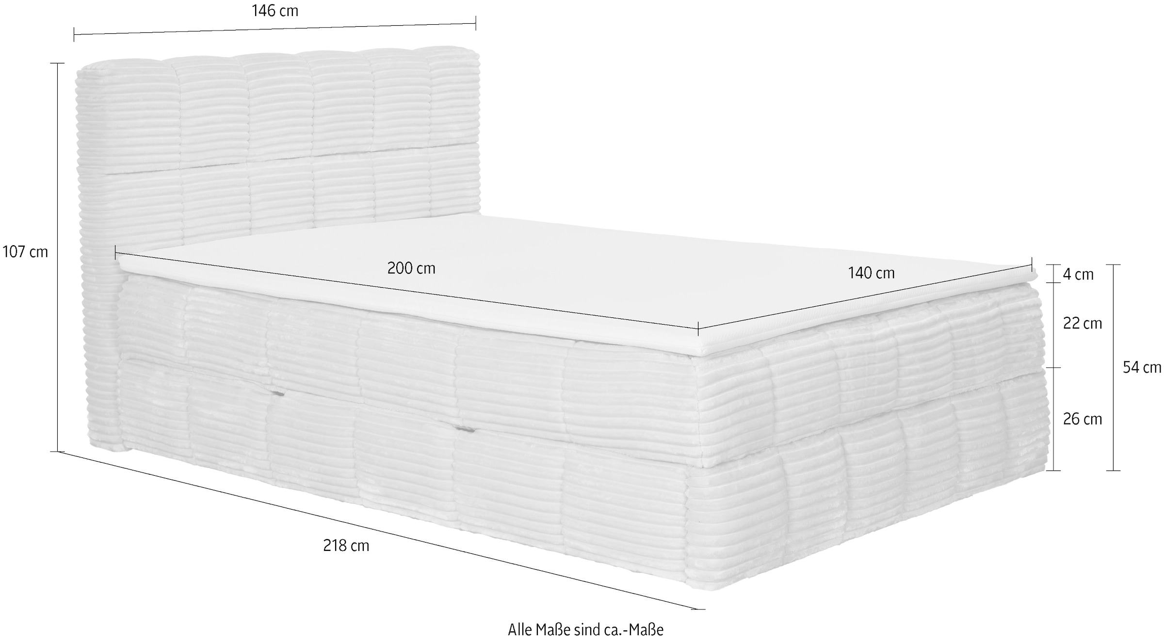 Home affaire Boxbett »SORTELHA, Polsterbett mit Bettkasten und Taschenfederkernmatratze H3« inkl. PU-Schaumtopper, Cord-Bezug, 140x200 & 180x200cm