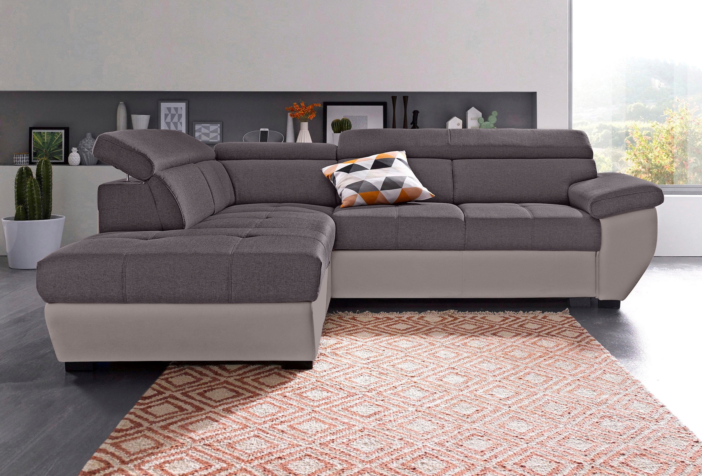 COTTA Polstergarnitur »Speedway L-Form«, (Set), Set bestehend aus: Ecksofa mit Kopfteilverstellung & Hocker