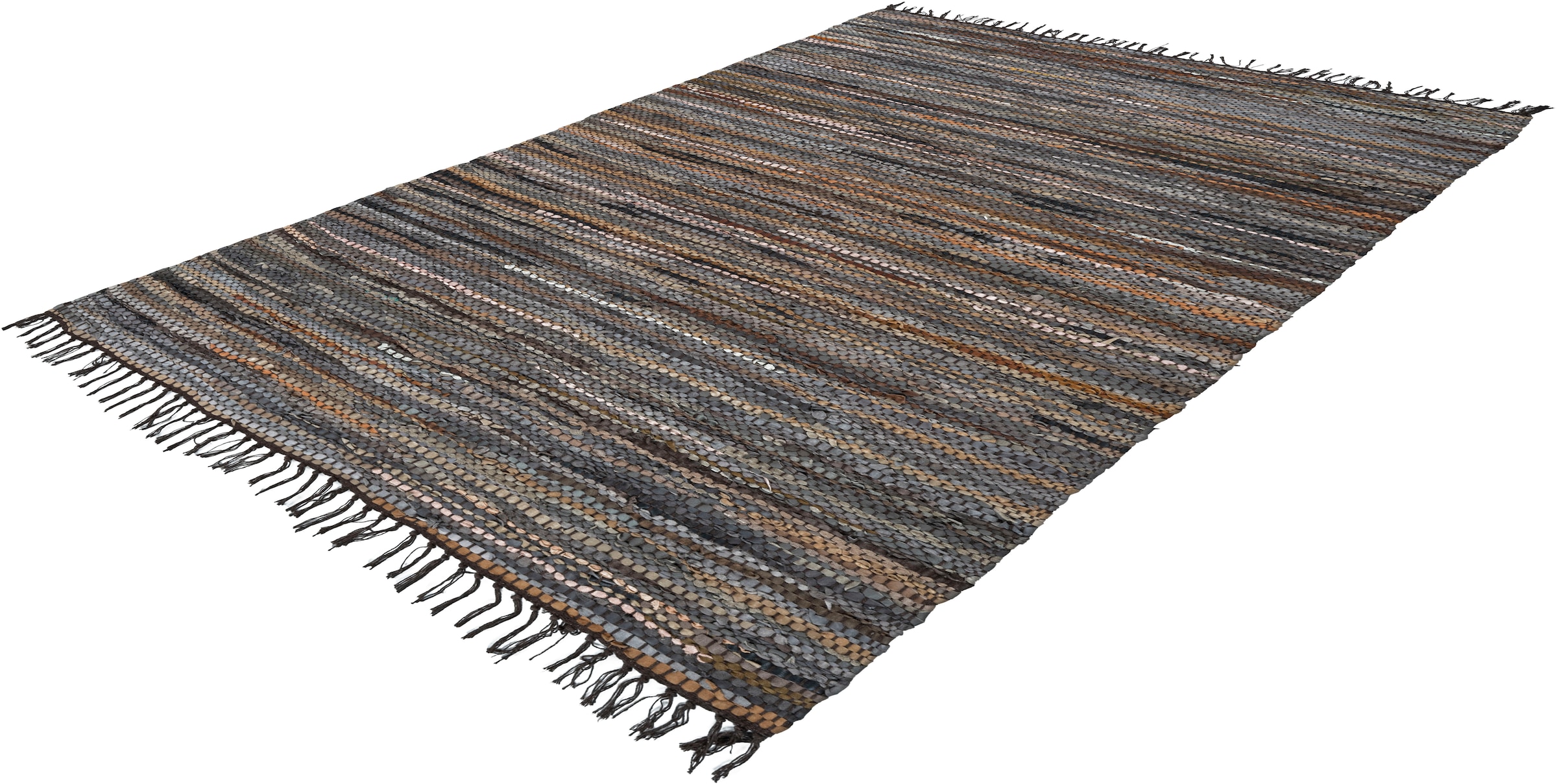 Kayoom Teppich »Sonipat 110«, rechteckig, 16 mm Höhe, Echtleder flachgewebt, hochwertiges Unikat