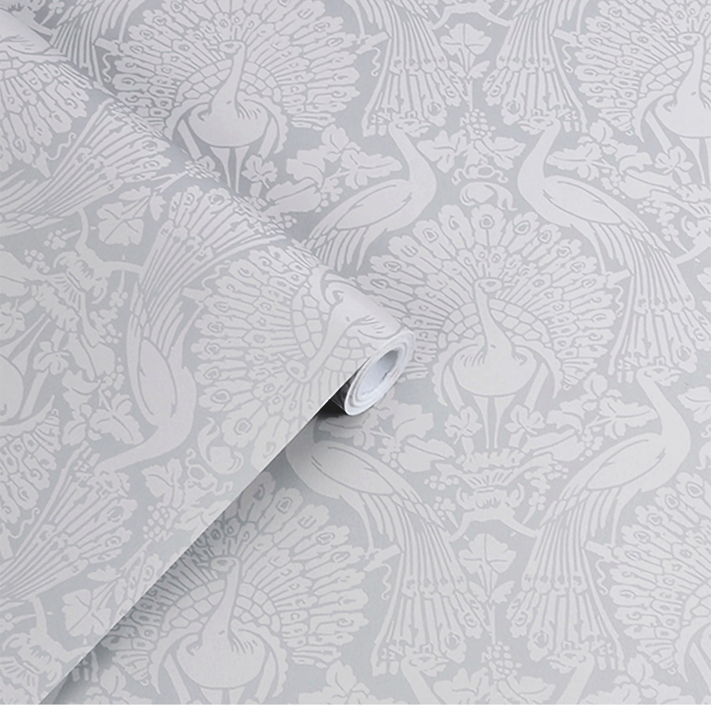 LAURA ASHLEY Vliestapete »Laura Ashley Peacock Damask Pale Slate Vliestapete« glatt Laura Ashley Peacock Damask Pale Slate Vliestapete