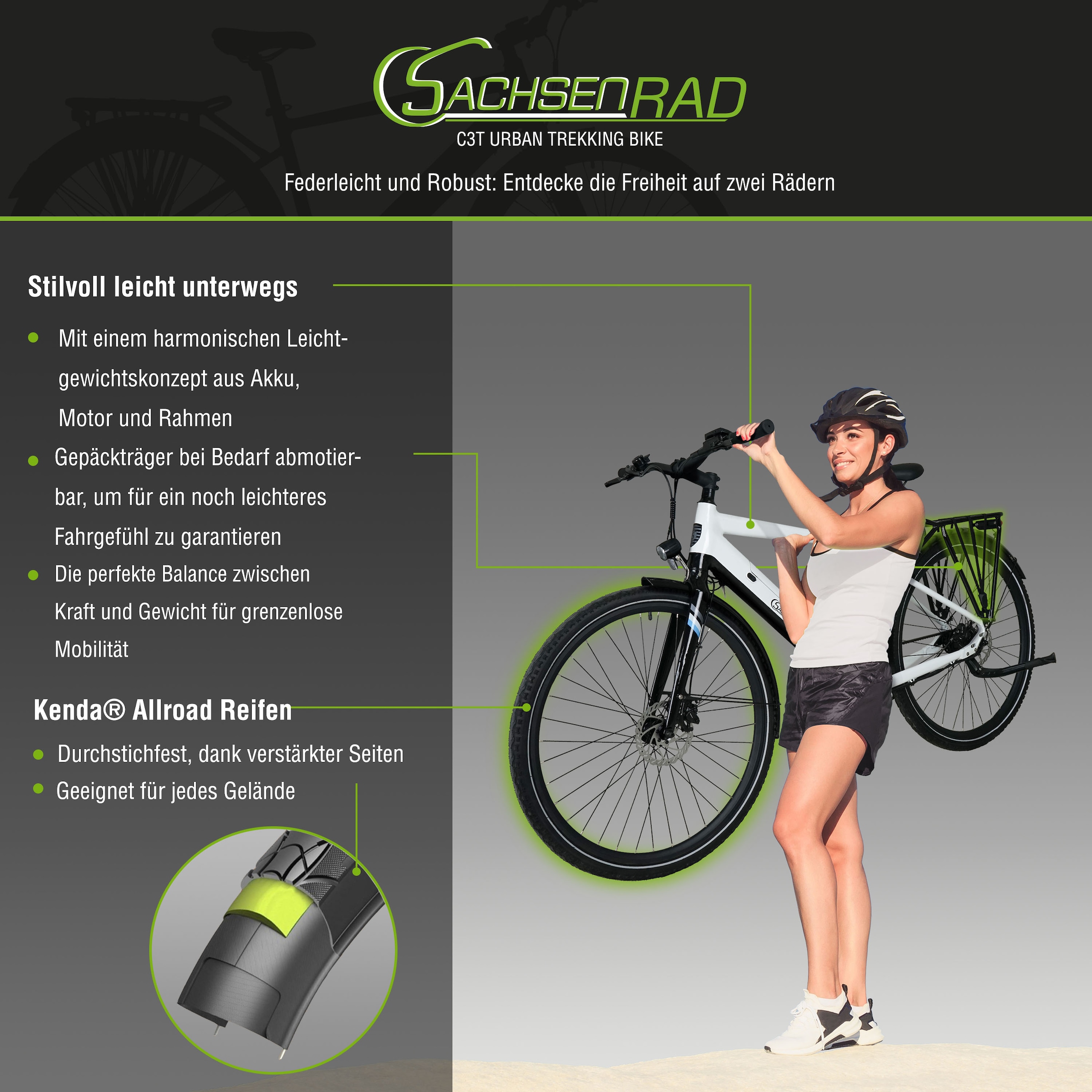 SachsenRad E-Bike »C3T«, 1 Gang, Shimano, keine, Heckmotor 250 W