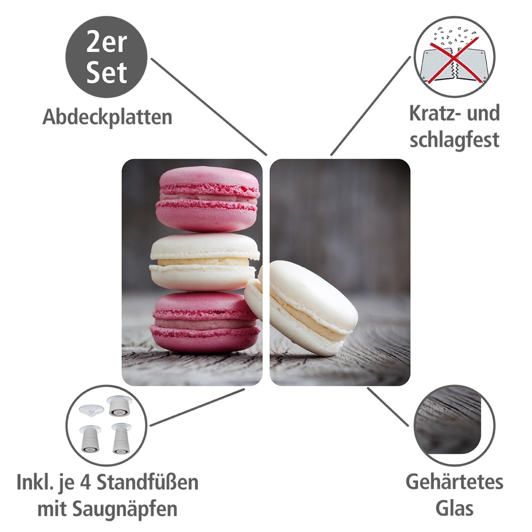 WENKO Herd-Abdeckplatte »Universal Modell Macarons«, (Set, 2 tlg.), Herdabd günstig online kaufen