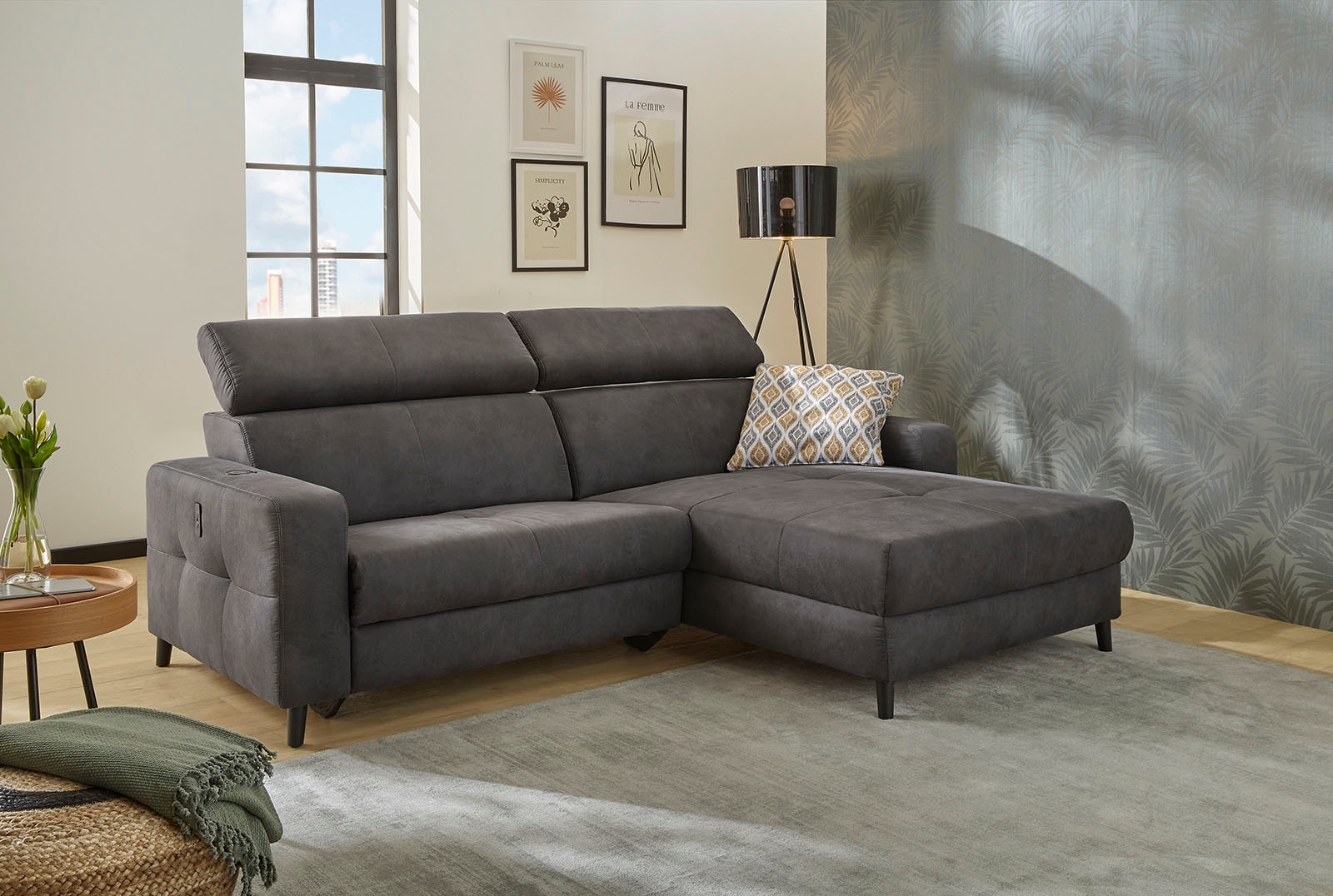 Jockenhöfer Gruppe Ecksofa »Doppio L-Form mit elektromotorischer Relaxfunktion und«, induktiver Lademöglichkeit + USB-A Ladeport, verstellbare Kopfstützen