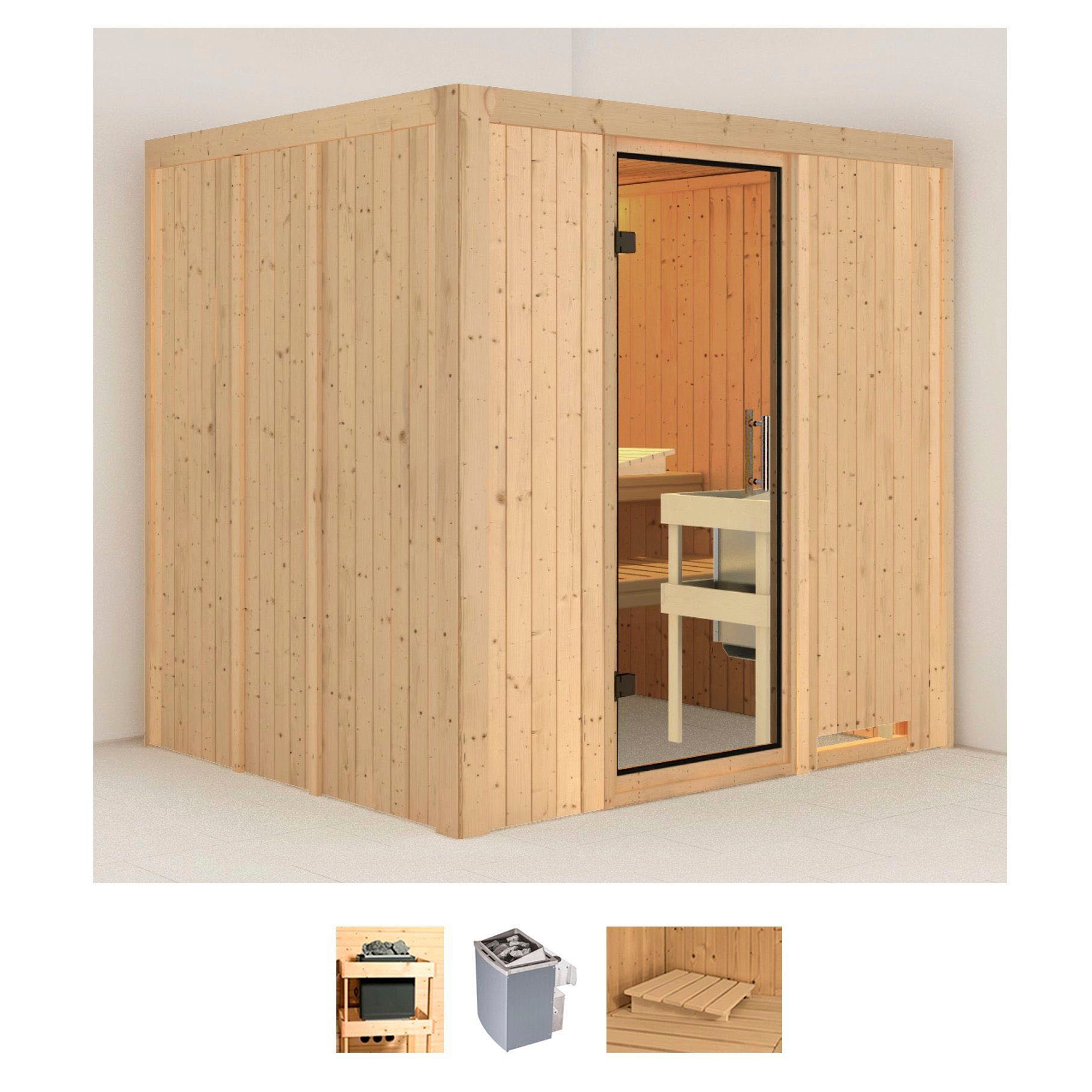 KARIBU Sauna »Solida« Set, Ofen 9 kW integr. Strg naturbelassen
