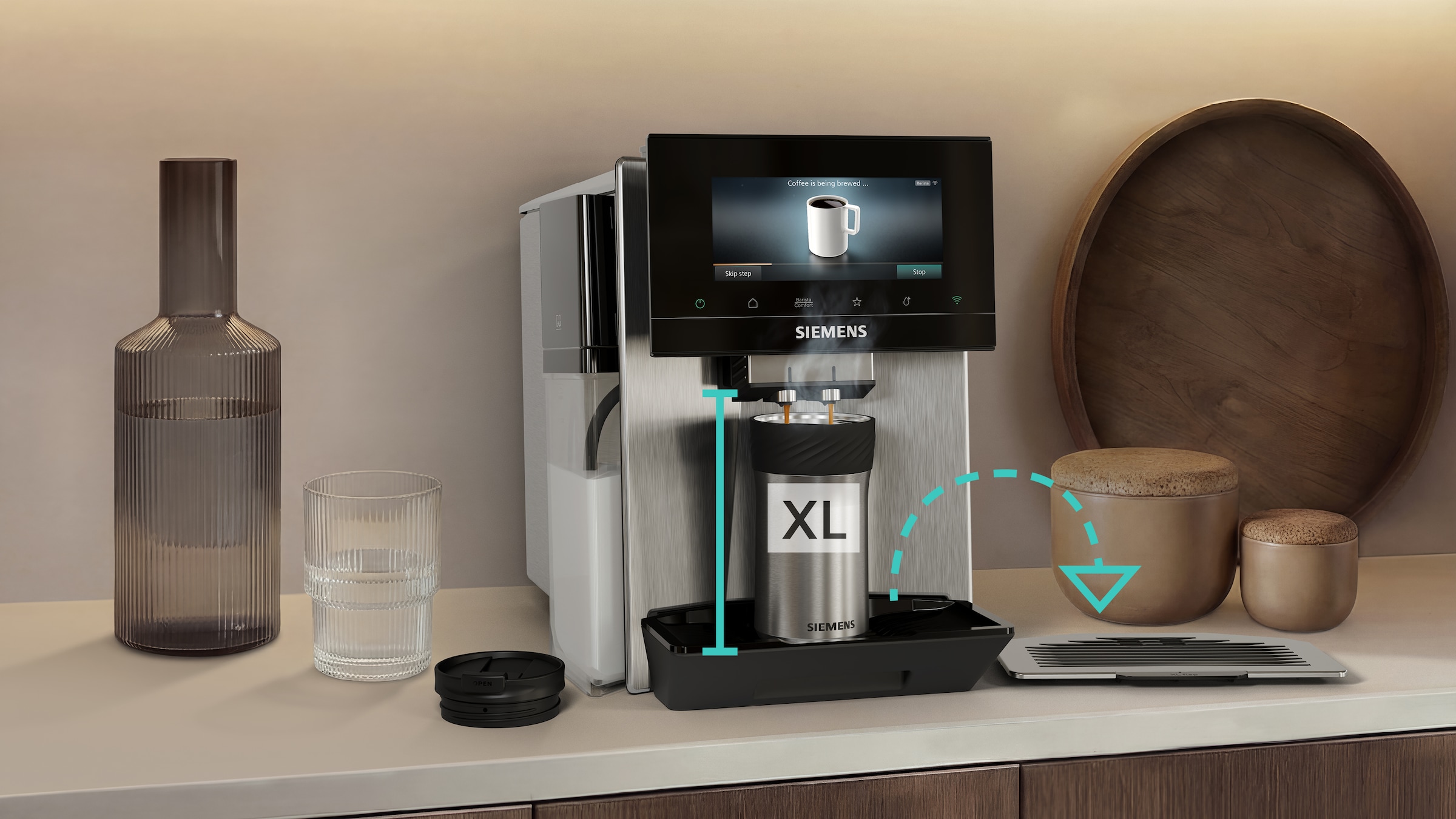 SIEMENS Kaffeevollautomat »TQ923EZ3« farbiges 6.8'' TFT-Display, individuelle Aromaeinstellung, Edelstahl