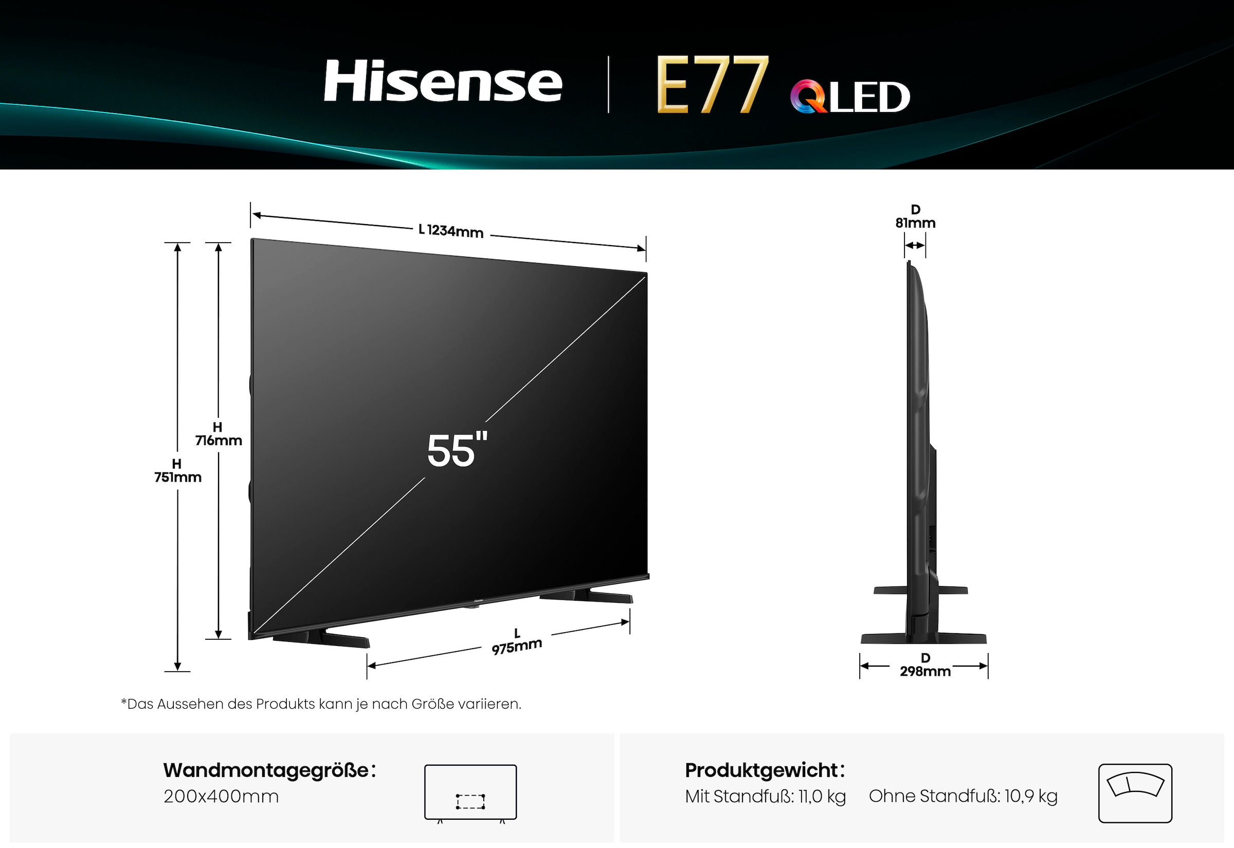 Hisense QLED-Fernseher »55E77Q«, 4K Ultra HD, Smart-TV, 4K UHD QLED