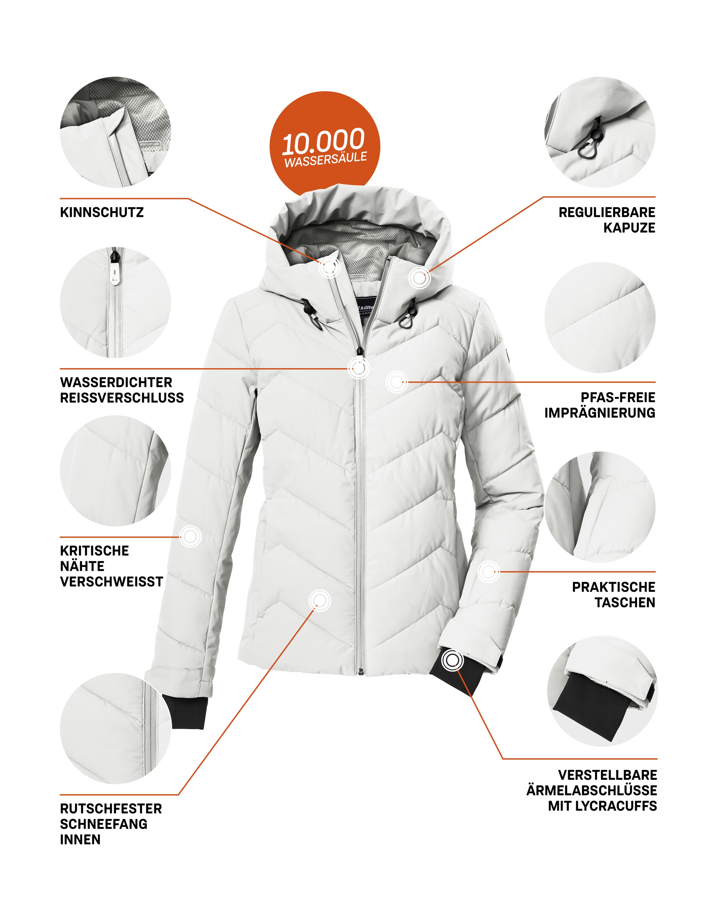 Killtec Skijacke »KSW 31 WMN SKI QLTD JCKT«, Winddichte, wasserabweisende Skijacke mit Daunenoptik und Schneefang