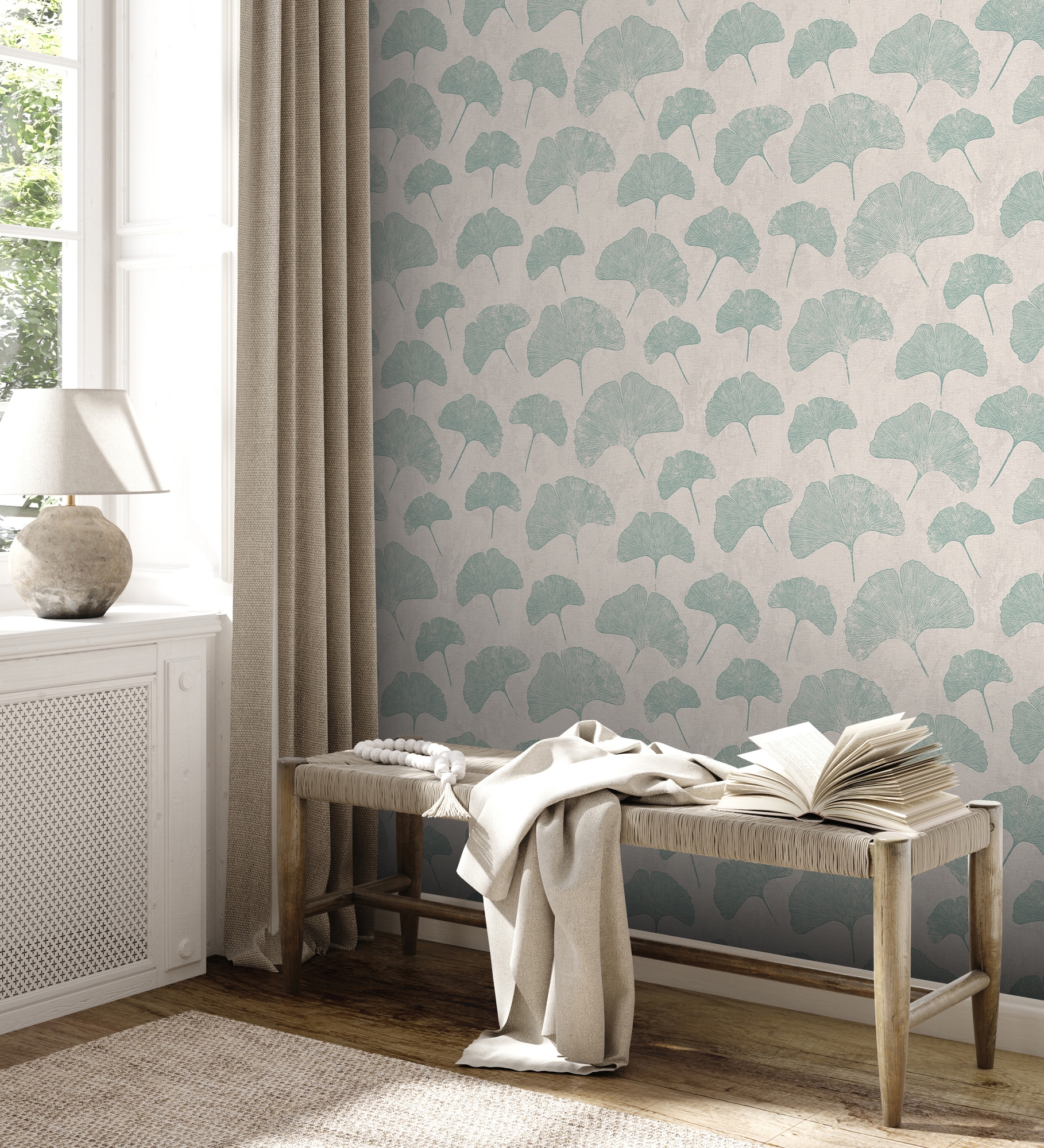 A.S. Création Vliestapete »Ginko Blatt Tapete«, matt-gemustert-neutral, Tapete Floral Blättertapete Tapeten Wohnzimmer Schlafzimmer Küche Flur