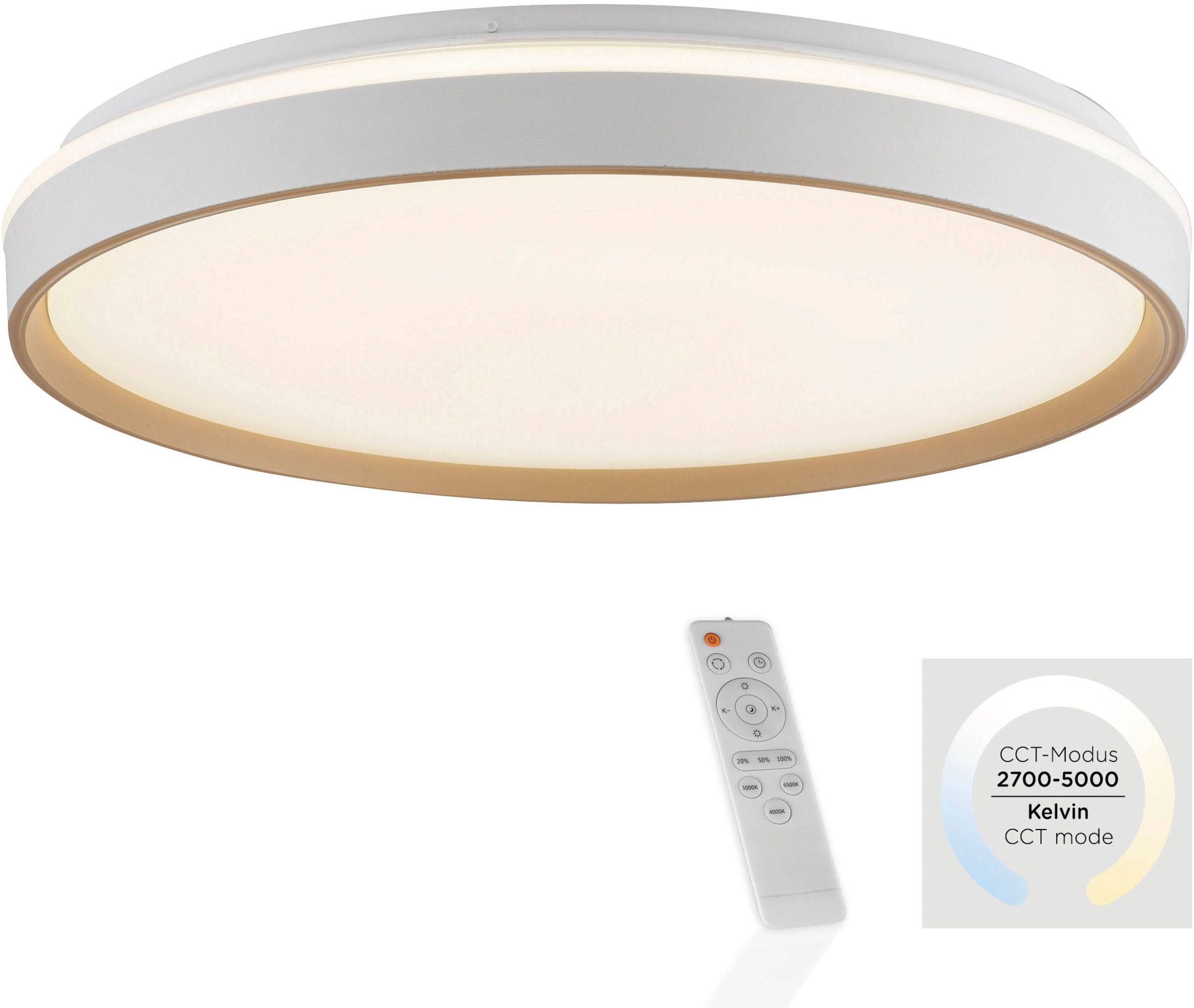 JUST LIGHT LED Deckenleuchte »MIO« LED-Board 1 Stk. warmweiß - kaltweiß CCT-Farbtemperatursteuerung, Infrarot-FB, Stufenlos dimmbar, Memory