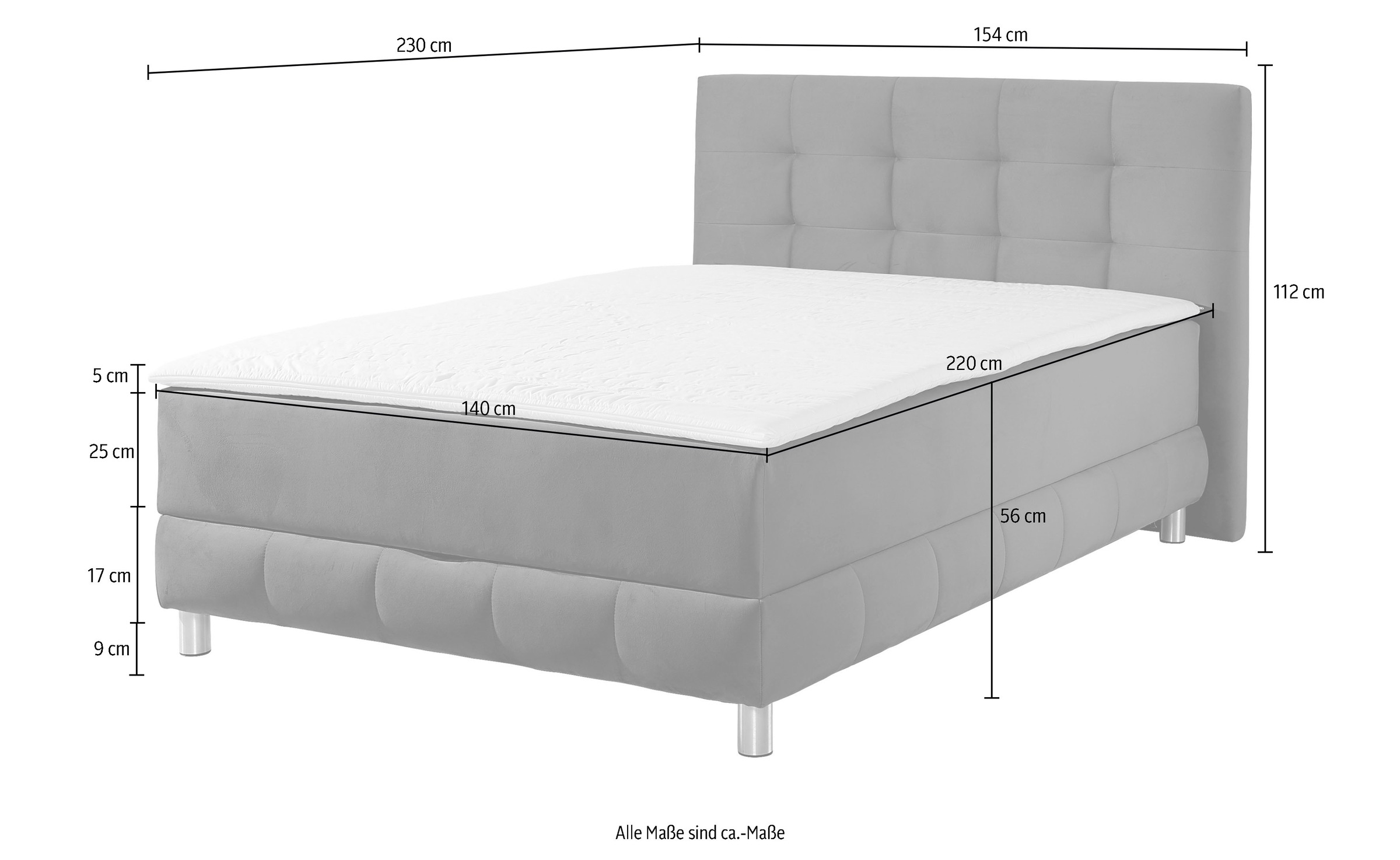 INOSIGN Boxbett Vaasa, mit Bettkasten & Topper, in 4 Breiten, Überlänge 220 cm
