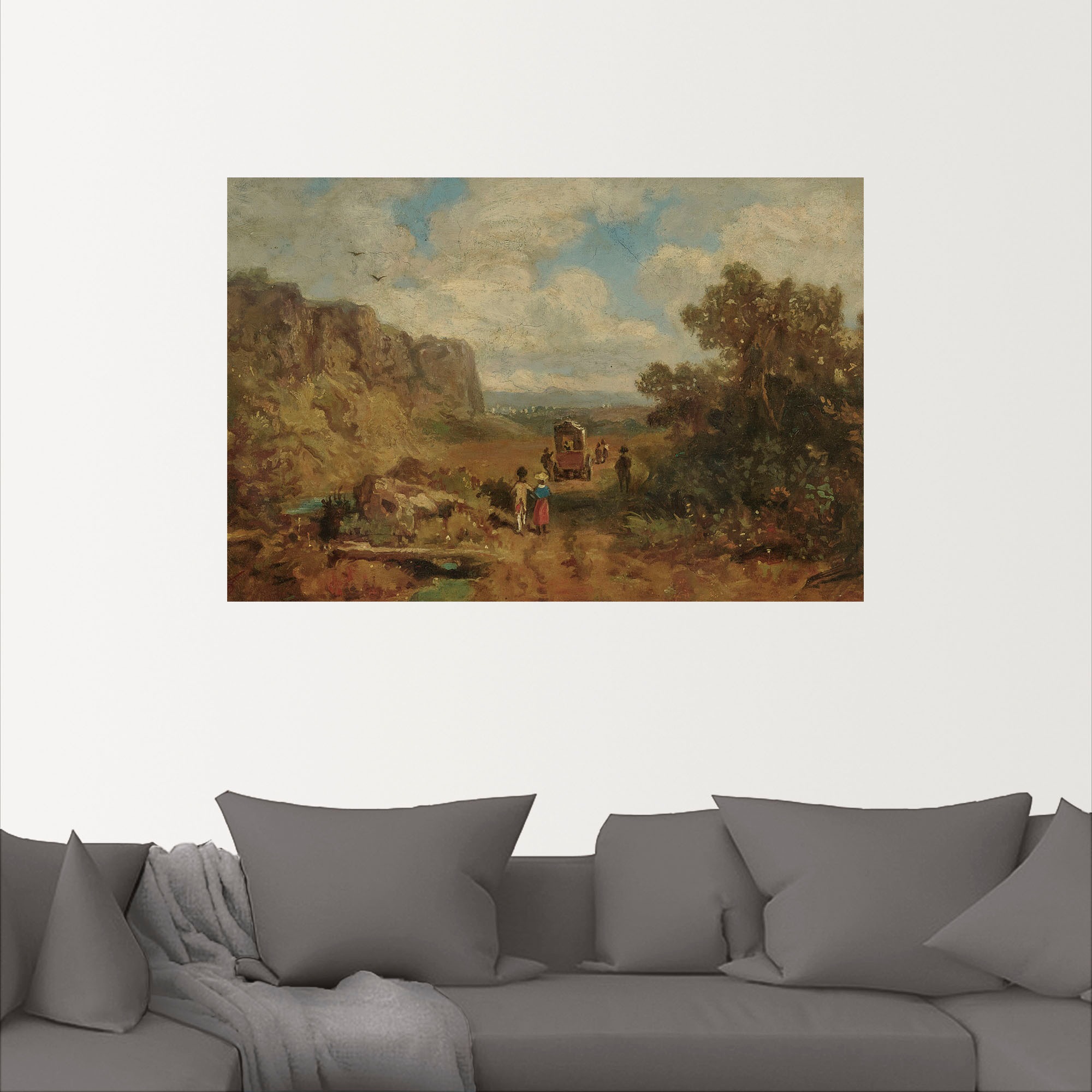 Artland Wandbild »Landschaft mit Postkutsche.«, Kutschen, (1 St.), als Alubild, Leinwandbild, Wandaufkleber oder Poster in versch. Größen
