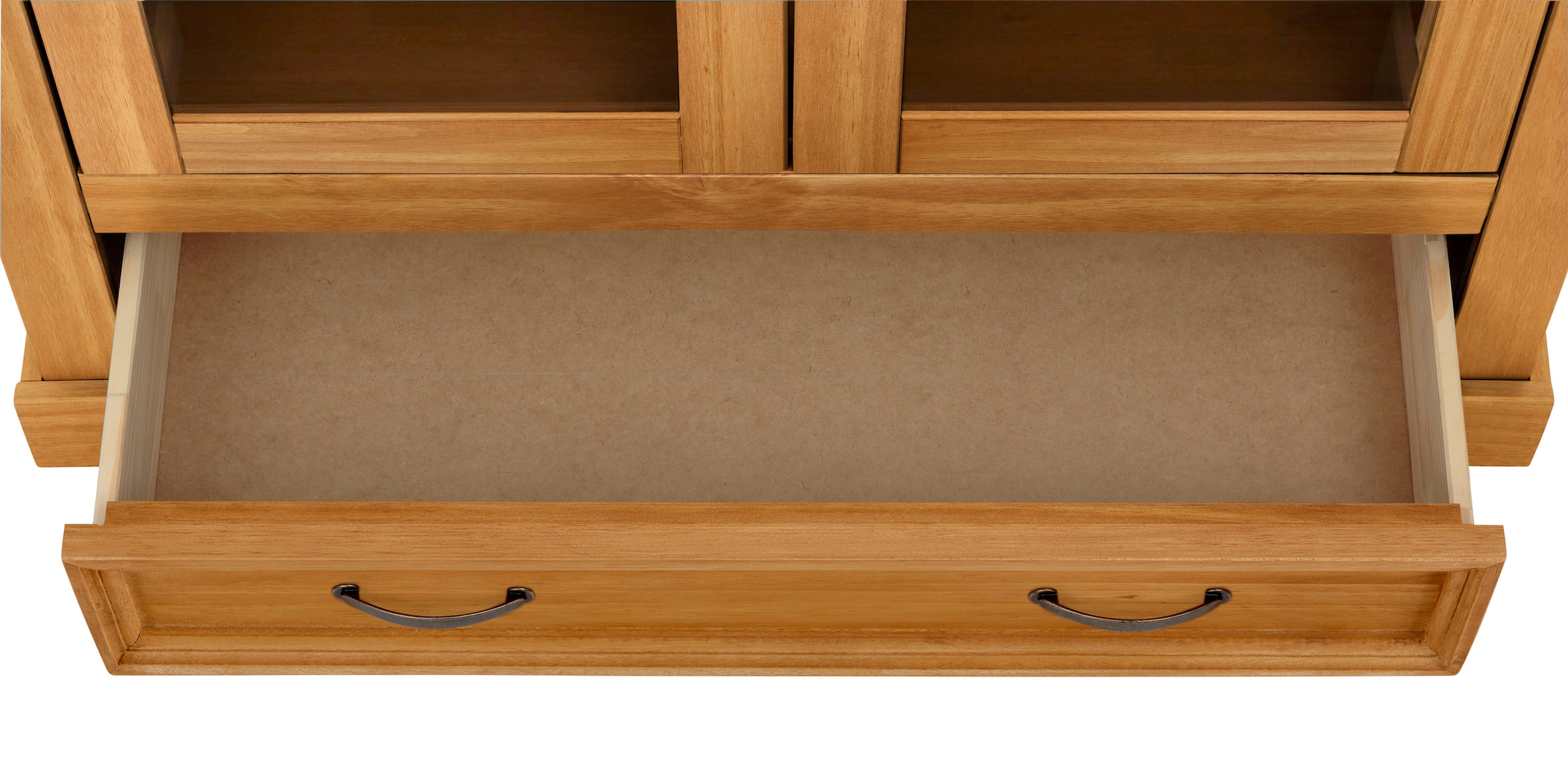Home affaire Vitrine »Selma Highboard«, aus massivem Kiefernholz, mit Griffen aus antikisiertem Metall