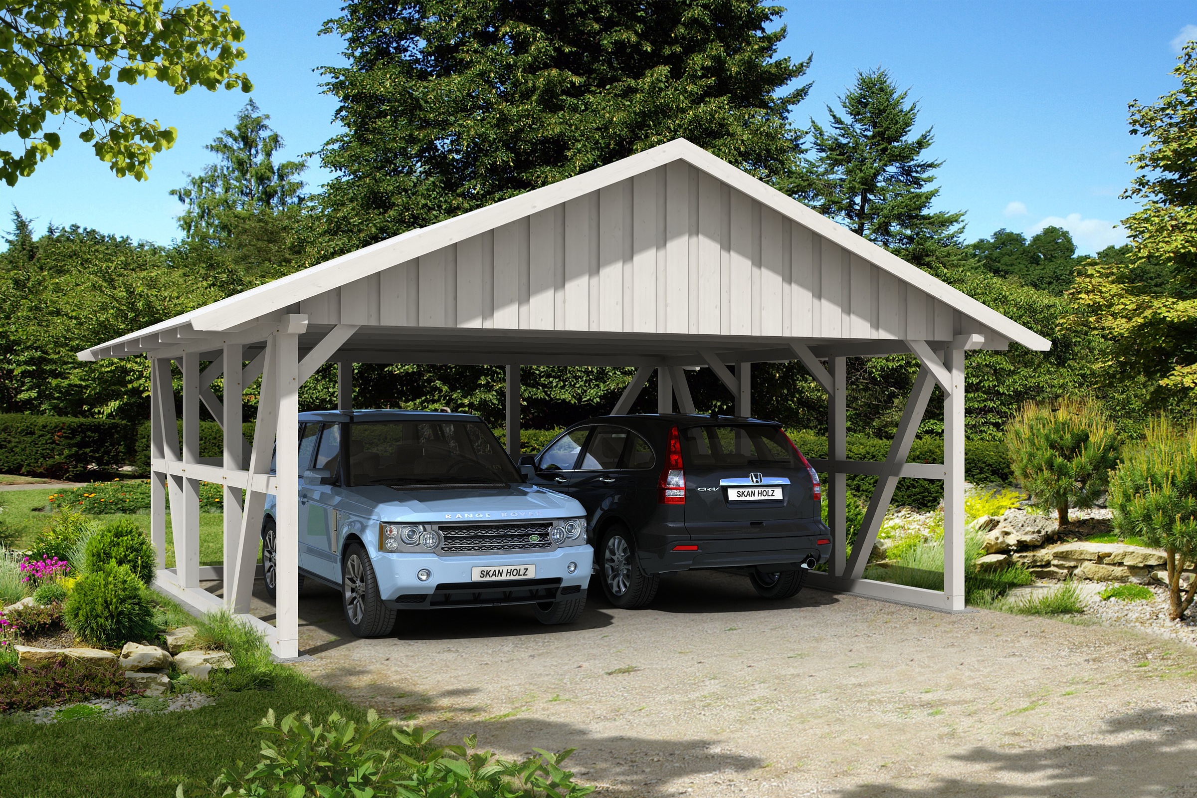 Skanholz Doppelcarport »Schwarzwald« Massivholz 560 cm Weiß mit Rückwand, m günstig online kaufen