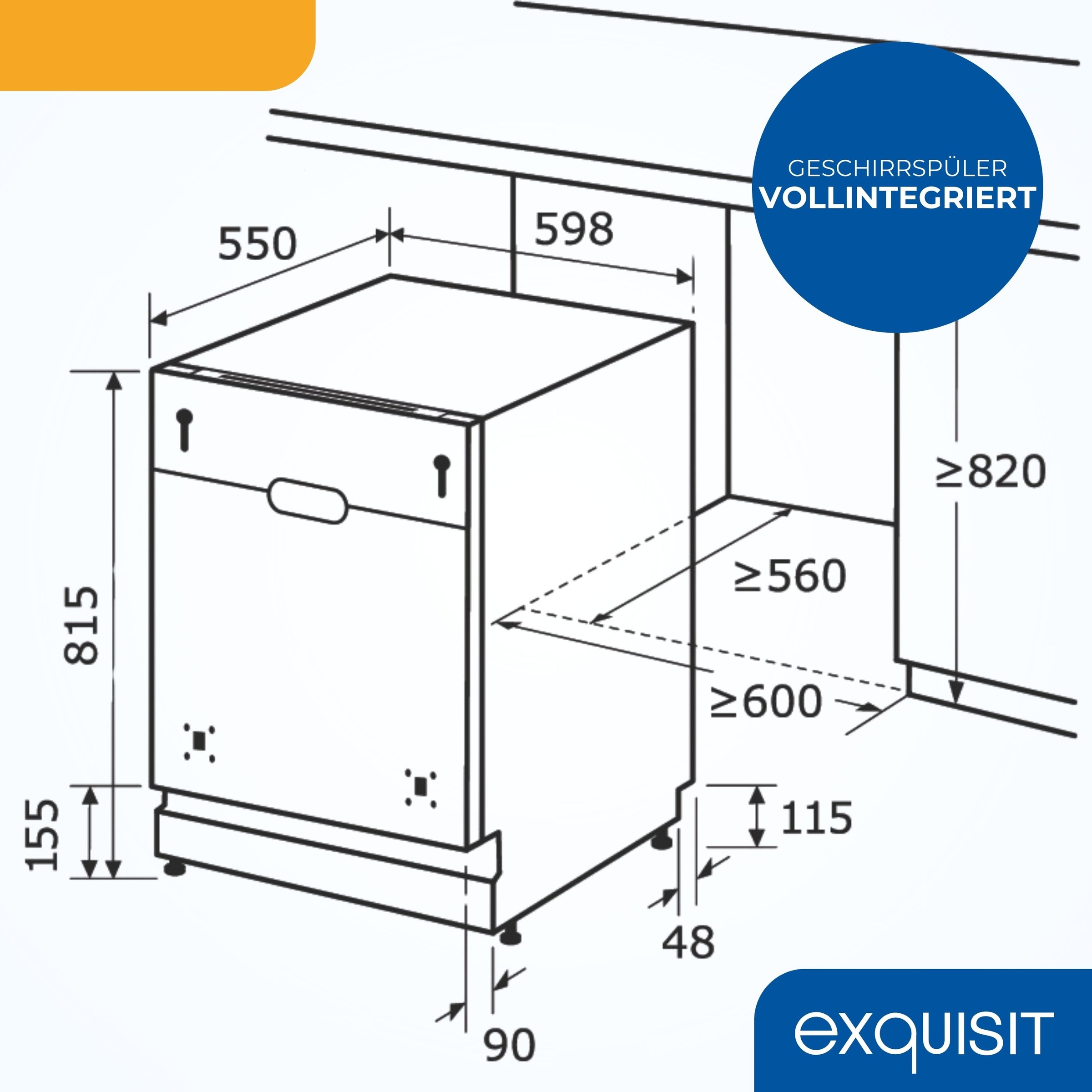 exquisit vollintegrierbarer Geschirrspüler 9614 »EGSP9614-E-031B« 9,8 l 14 tlg. Maßgedecke AquaStop-Vollwasserschutz schützt vollständig vor Wasserschäden