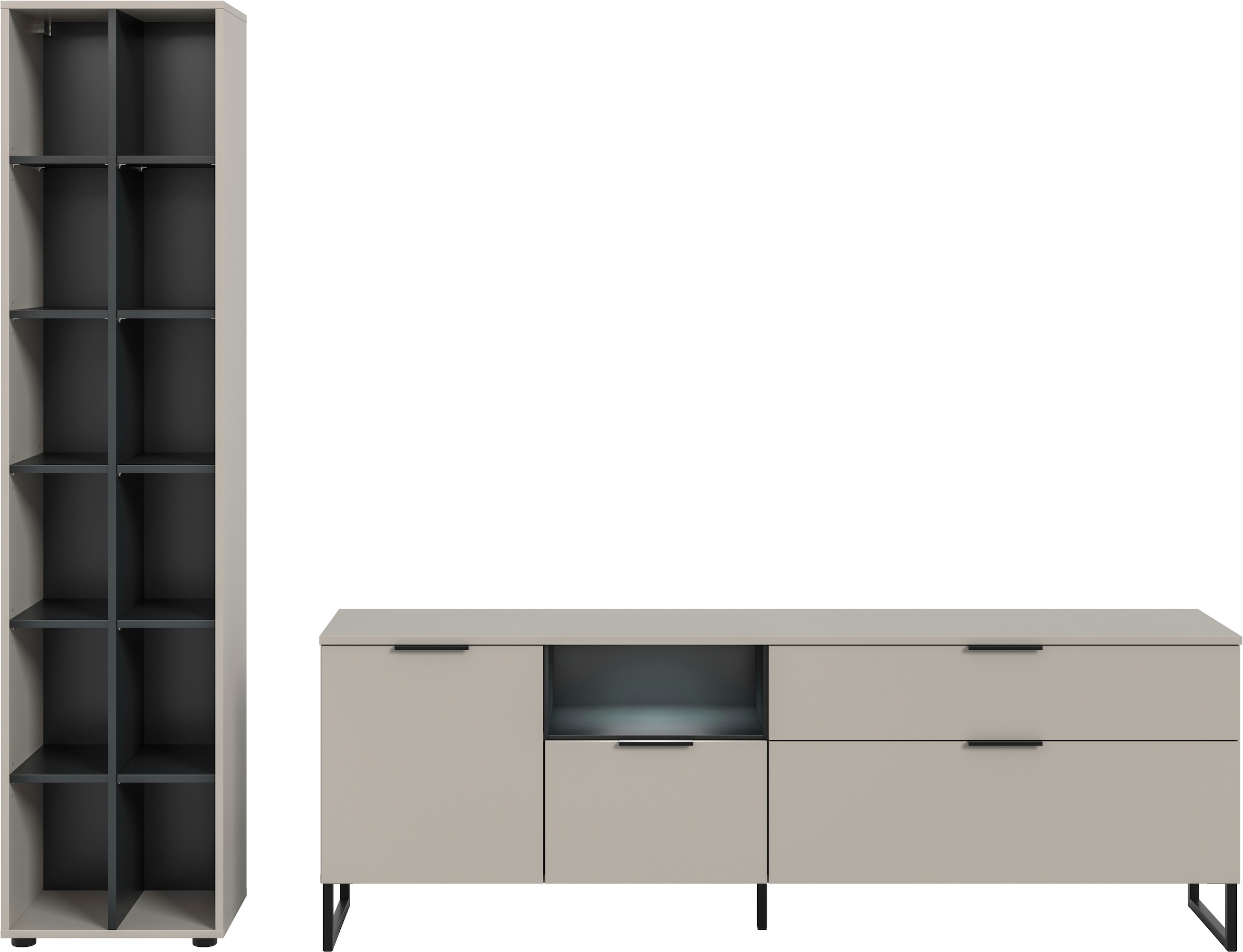 INOSIGN Wohnwand »Adio, Wohnkombination, 245 cm Breit«, (Set, 4 St.), Adio, Wohnkombination Kashmir NB, Regal, Lowboard inkl Beleuchtung