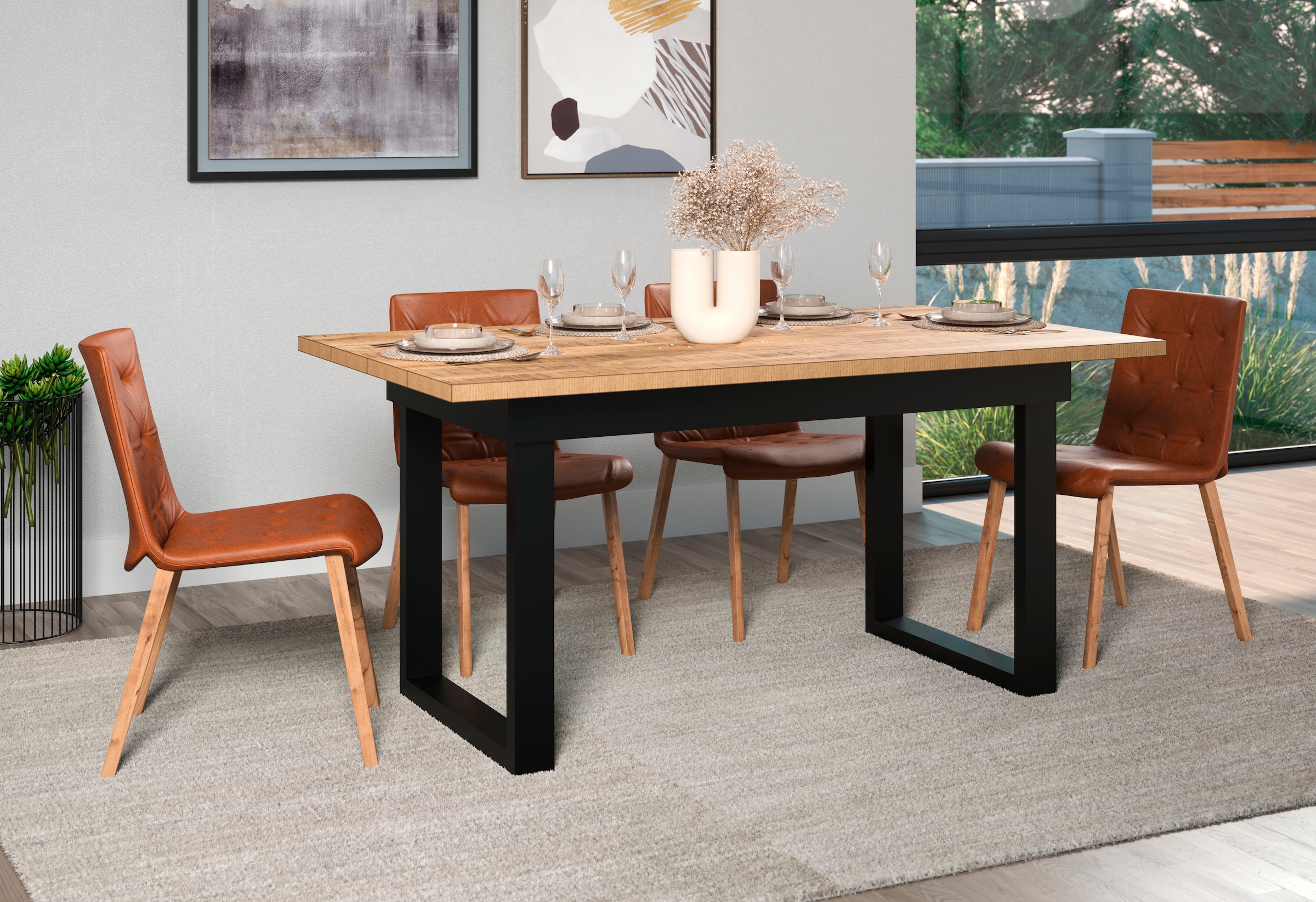 Home affaire Esstisch »Elda« 1 Stk. tlg. Esstisch mit 32 mm Tischplatte und Metallfüßen – (B/T/H) 160/90/76 cm