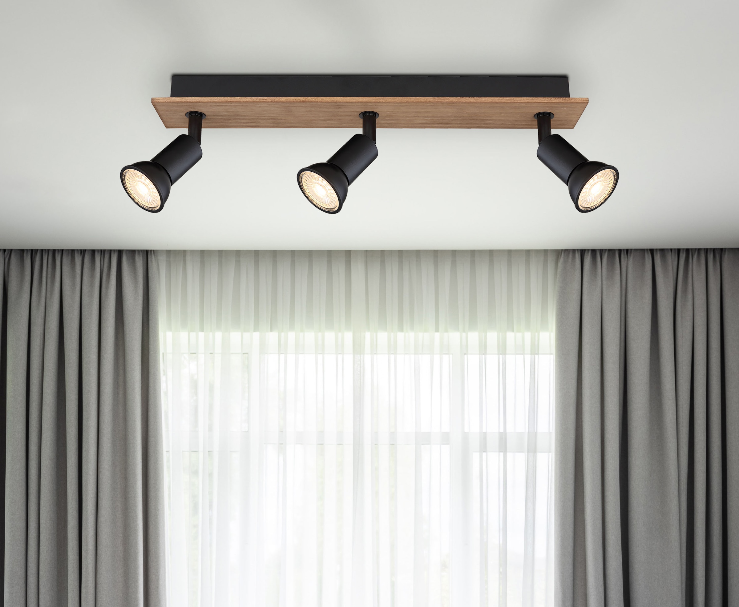 GLOBO LIGHTING Deckenstrahler »DREW«, Leuchtmittel GU10 | ohne Leuchtmittel, Deckenspot/Holz/schwarz/LxBxH: 400x60x90mm