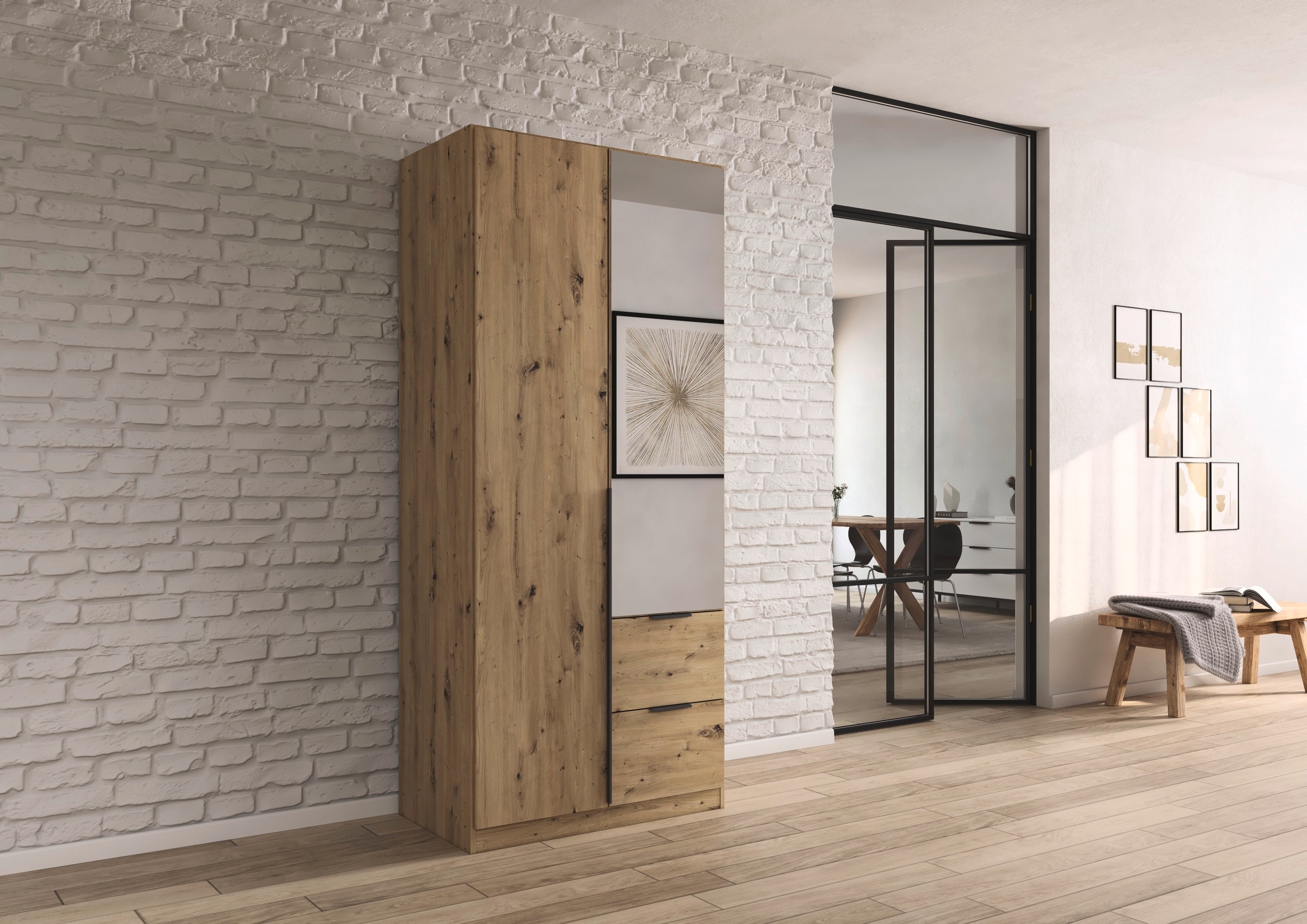 rauch Drehtürenschrank »Kleiderschrank Schrank Garderobe AGORDO mit Dekor- oder Hochglanzfront«, (in zwei Griff-Farben, Breiten 91-360 cm), mit Außenschubkästen, in 7 Breiten und 2 Höhen MADE IN GERMANY
