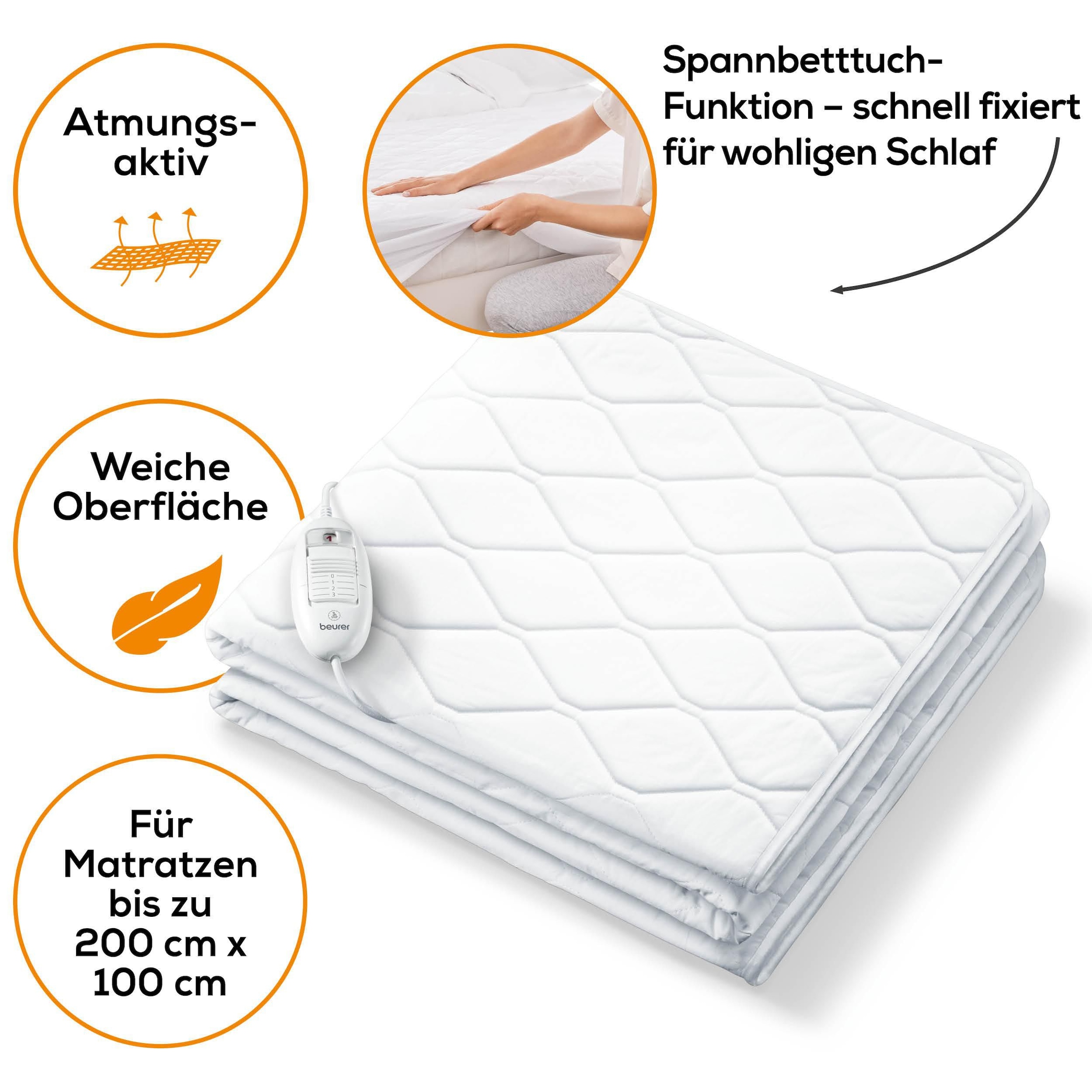 BEURER Wärmeunterbett »UB 64 in praktischer Spannbetttuch-Form«, 3 Temperaturstufen für ein kuschelig vorgewärmtes Bette