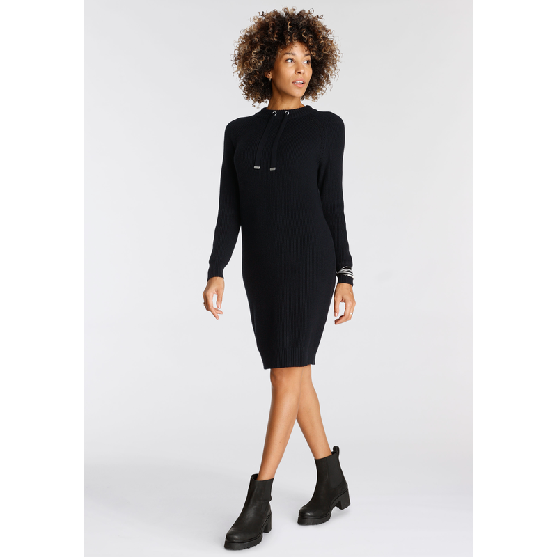 BOYSEN'S Strickkleid aus modischem Grobstrick mit Zierkordeln schwarz 34 - N-Gr N-Gr 34 Langarm mit Raglanärmeln, ideal für bedeckte Oberarme