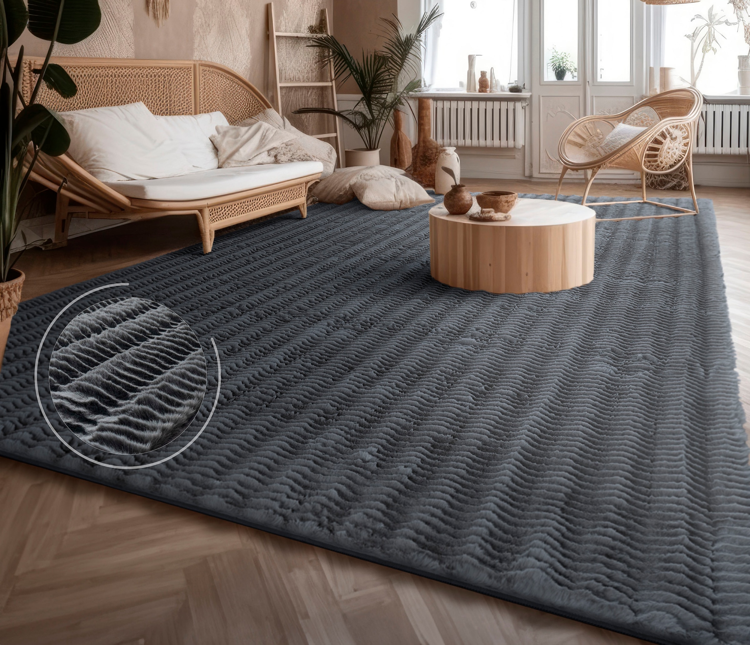 Paco Home Hochflor-Teppich »Arnheim 743«, rechteckig, 27 mm Höhe, Uni Farben, Wellen Muster, besonders weich, Hoch-Tief Effekt