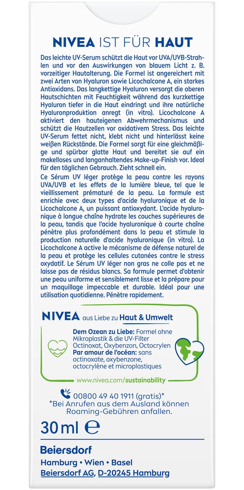 Nivea Sun Sonnenschutzpflege »NIVEA SUN UV Gesicht 2in1 Primer Serum LSF 50+«, Feuchtigkeitsspendend, nicht fettend, für langanhaltendes Make-up.
