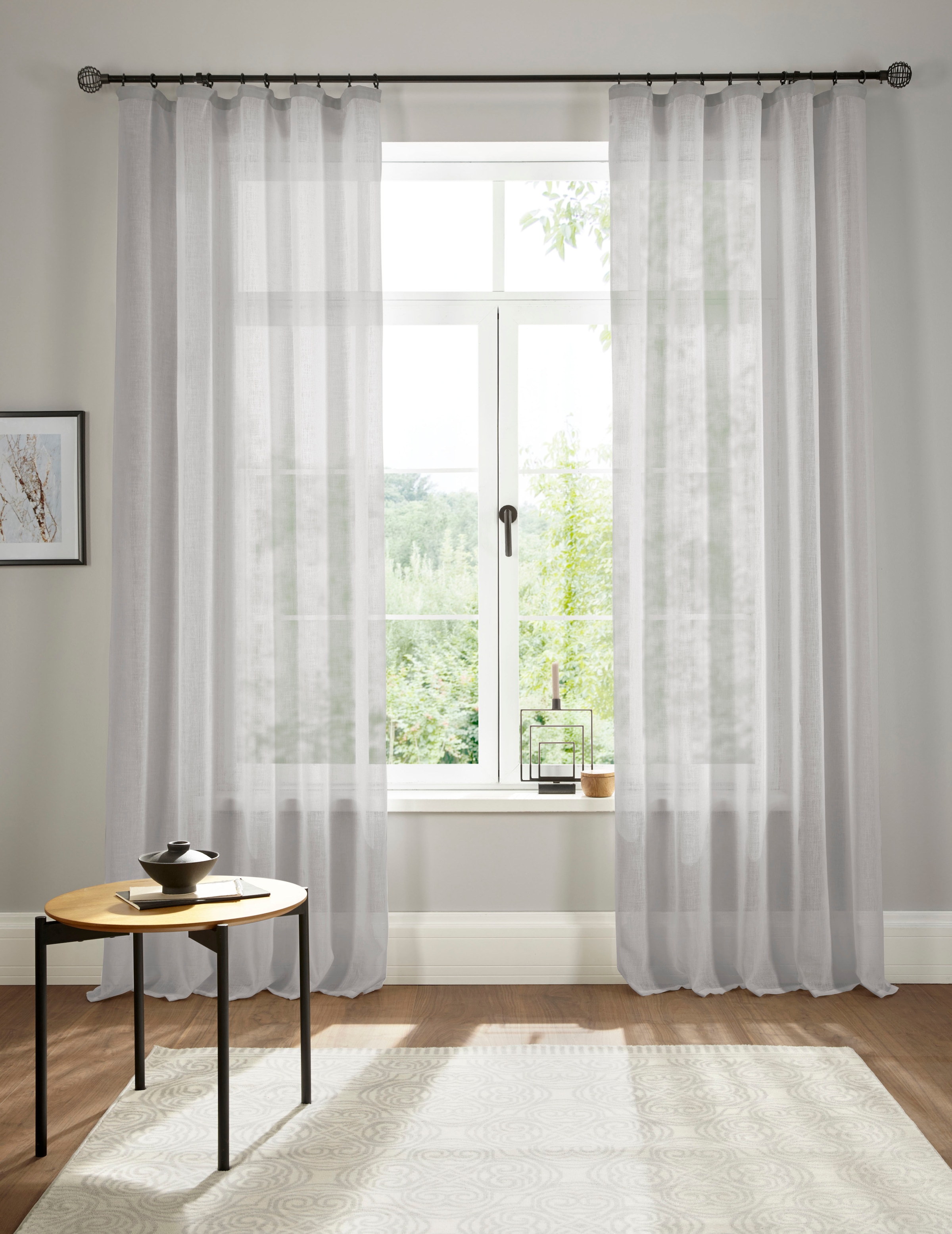 my home Gardine »Fiete«, (1 St.), Leinen Optik, Sichtschutz, halbtransparent, einfarbig, Leinenoptik