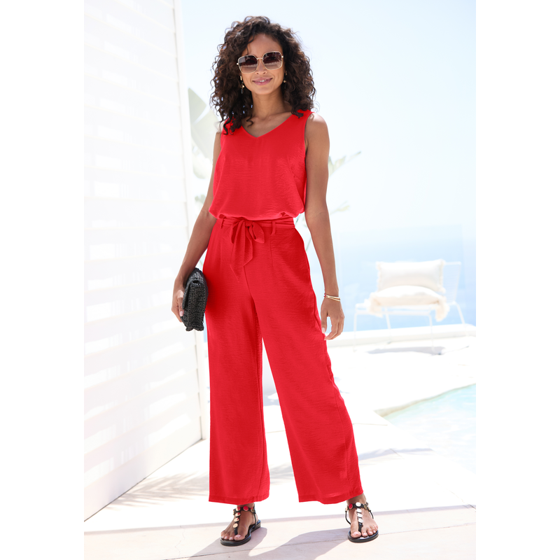 VIVANCE Schlupfhose mit elastischem Bund, Sommerhose, Basic rot 44 - N-Gr N-Gr 44 Elastischer Bund mit Rüschenkante hinten