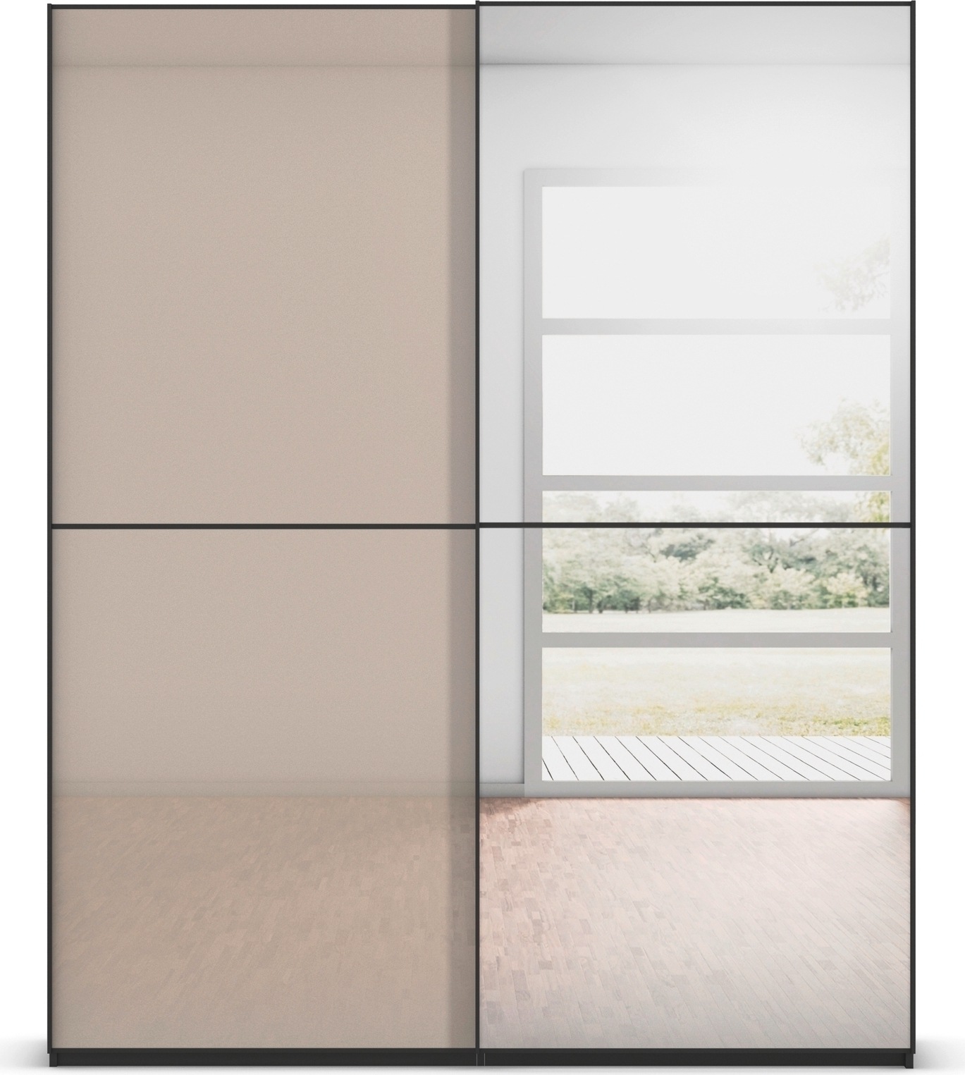 rauch Schwebetürenschrank »Kleiderschrank Schrank Garderobe Schlafzimmerschrank SCALE-DUO«, edle zweigeteilte Türen Spiegel/Glas-Mix 3 Zierleisten MADE IN GERMANY