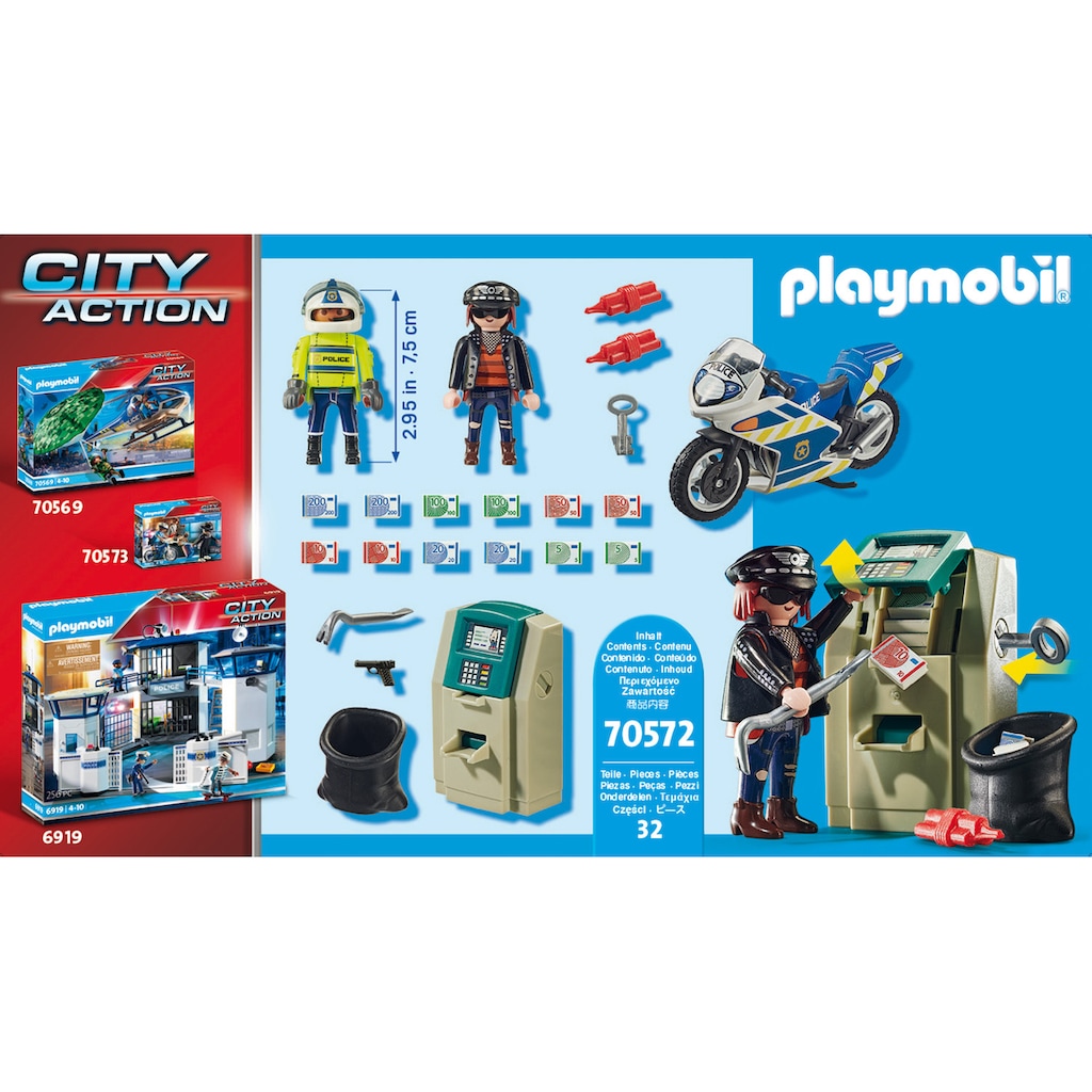 Playmobil® Konstruktions-Spielset »Polizei-Motorrad: Verfolgung des Geldräubers (70572), City Action«, (32 St.), Made in Europe