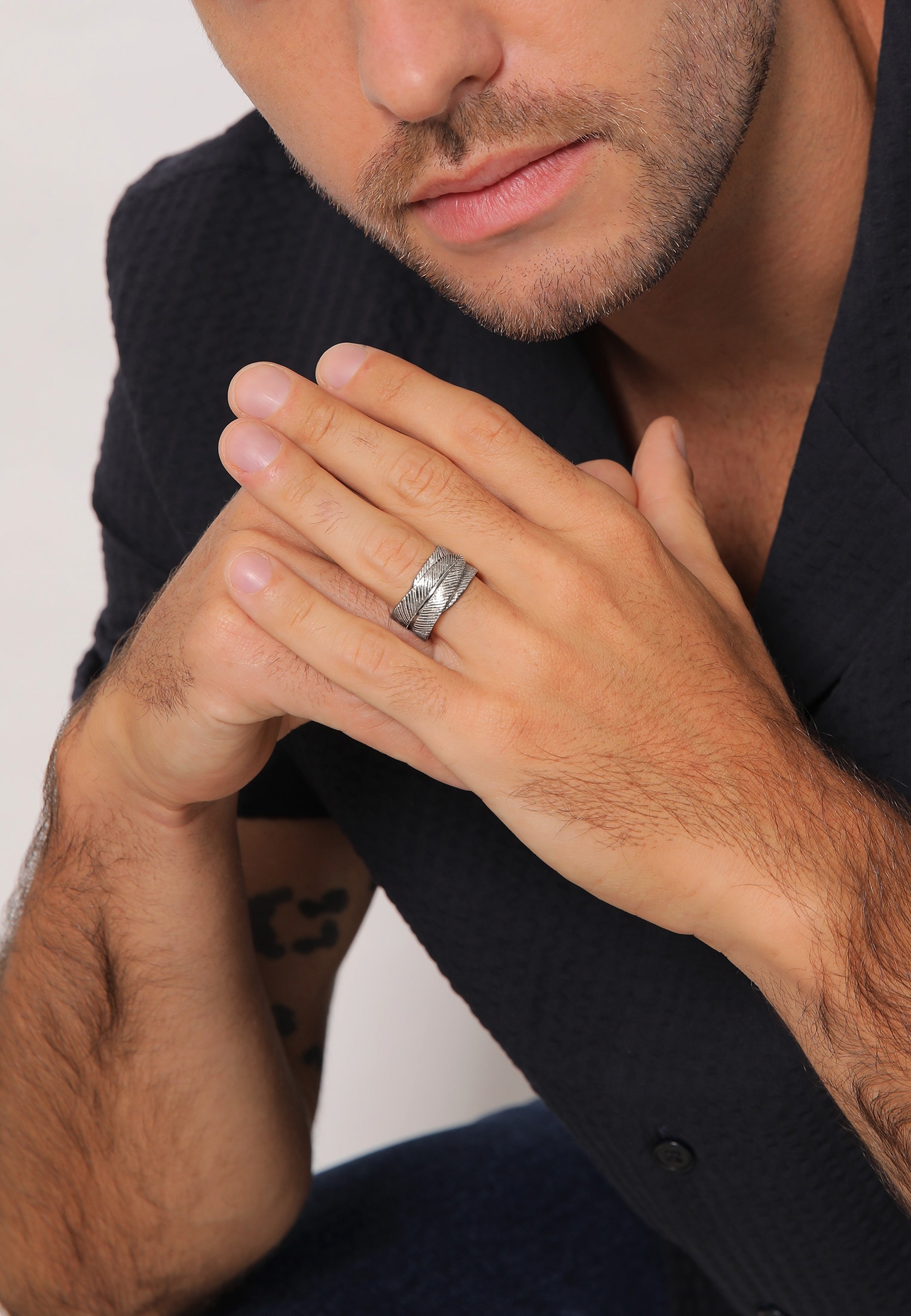 Kuzzoi Silberring »Herren Feder Vintage Trend Massiv 925 Silber«