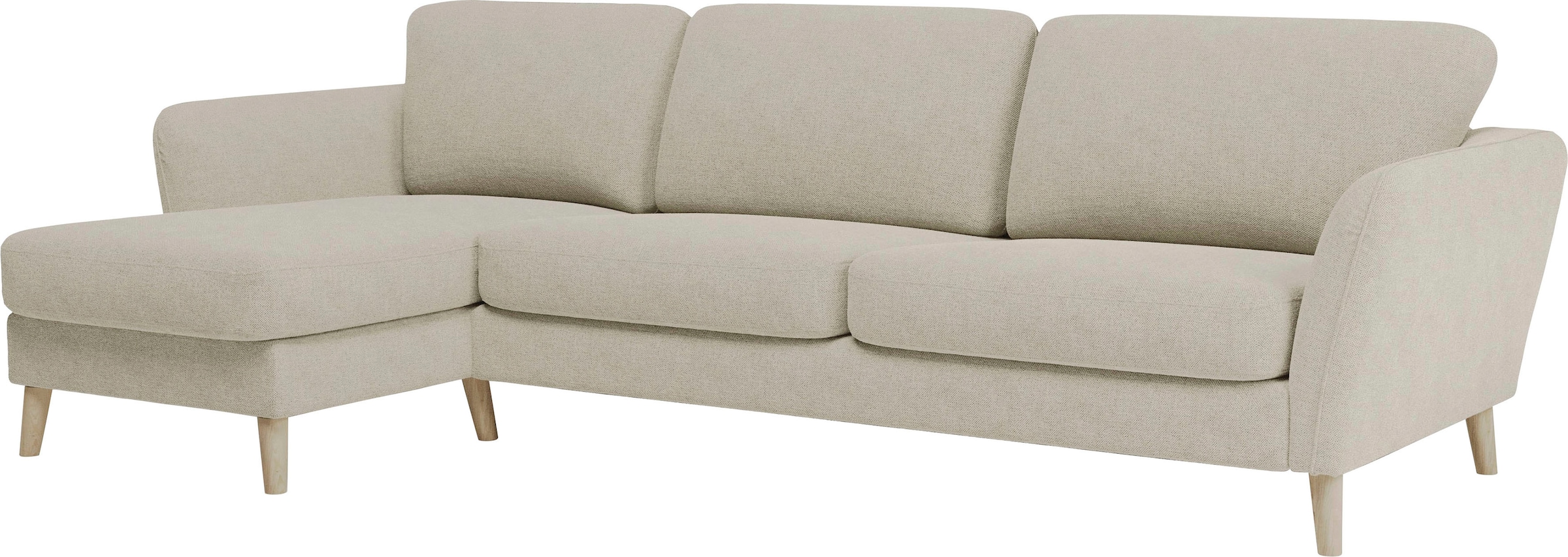 Home affaire Ecksofa »MARSEILLE (279/152cm),L-Form, Rec. rechts/links, verschiedene Bezüge« Massivholzbeine Eiche, Landhausstil, Wellenunterfederung