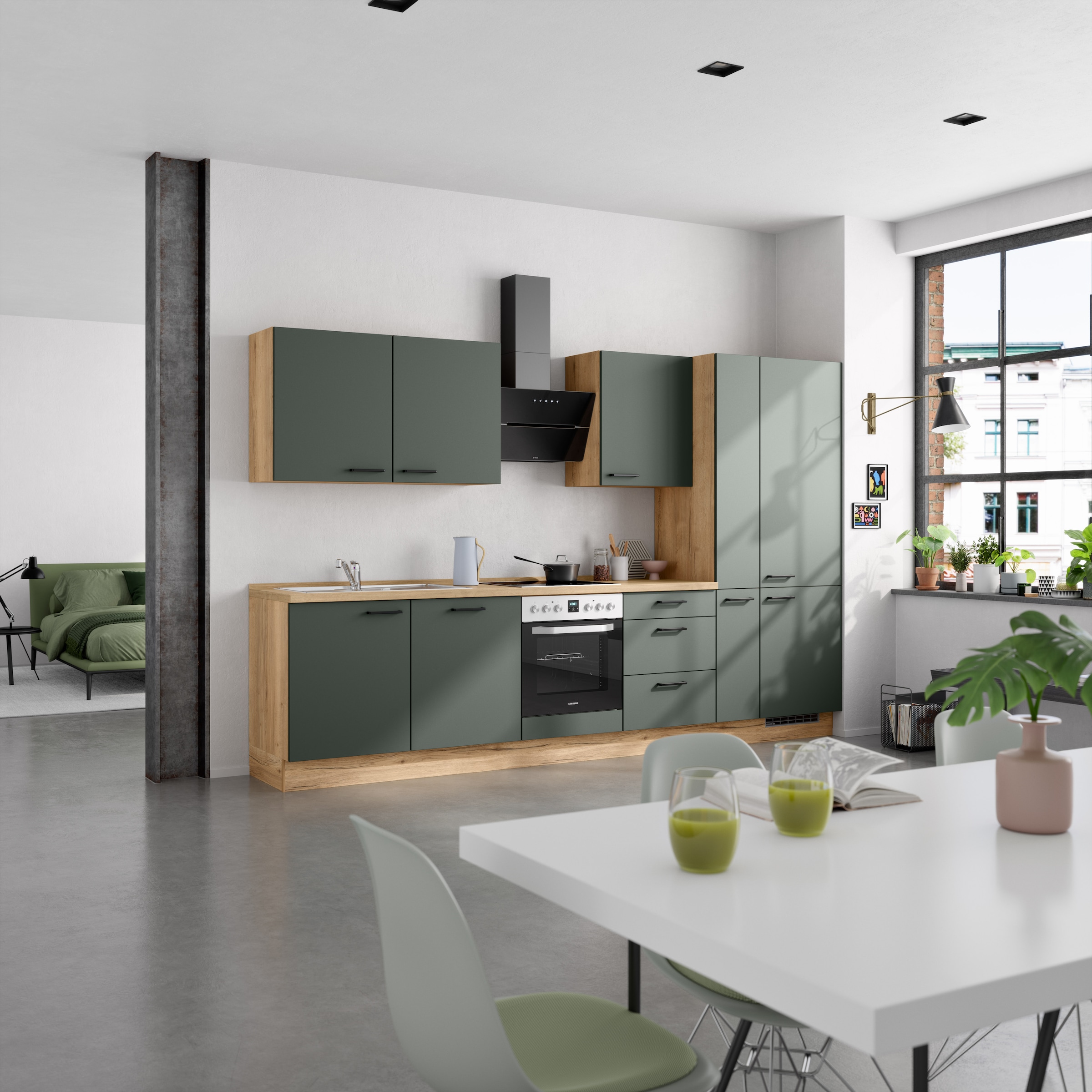 nobilia® Küchenzeile »"Easytouch II"« vormontiert,  Ausrichtung wählbar, Breite 330 cm, wahlw. mit E-Geräten