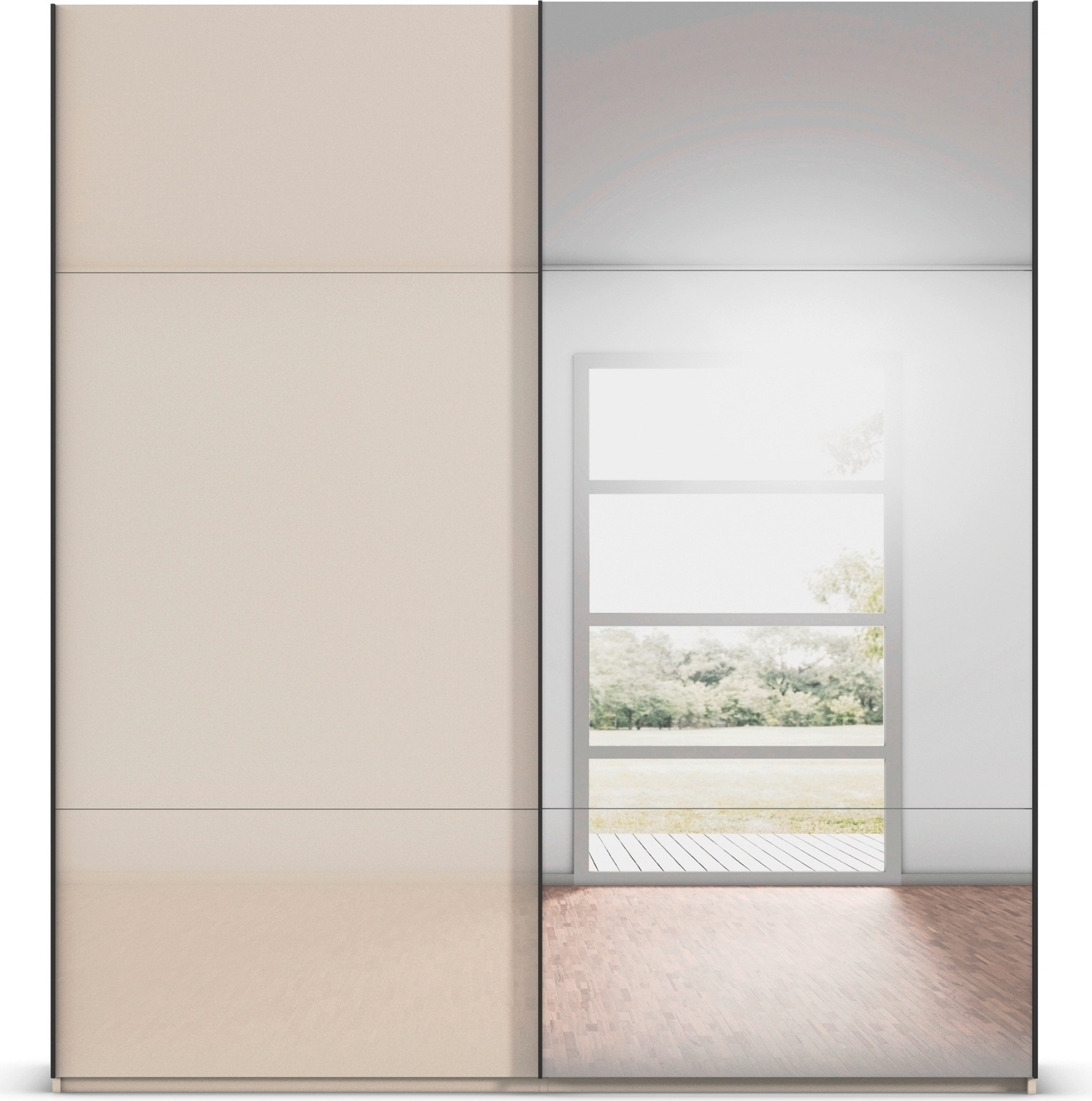 rauch Schwebetürenschrank »Kleiderschrank Schrank Garderobe Schlafzimmerschrank CONTIDO«, (in 3 verschiedenen Ausstattungen BASIC/CLASSIC/PREMIUM), aus hochwertigem Material in 6 Breiten 2 Griff-Farben MADE IN GERMANY