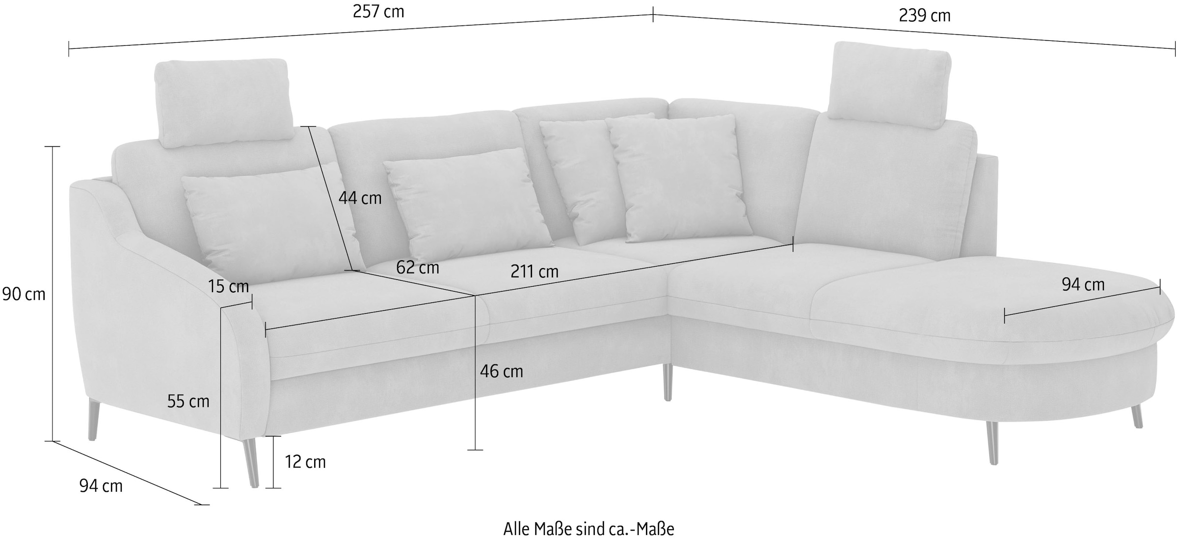 sit&more Ecksofa »Soul L-Form«, wahlweise mit Bettfunktion und Bettkasten oder Schubkasten