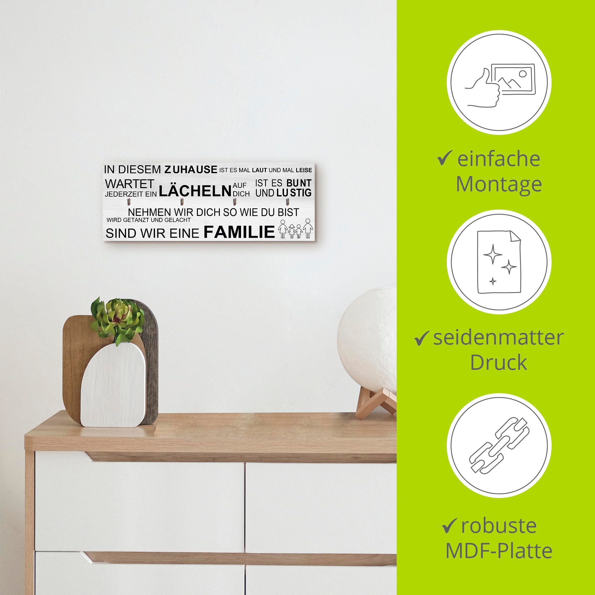 Artland Hakenleiste »In diesem Zuhause_weiß«, MDF