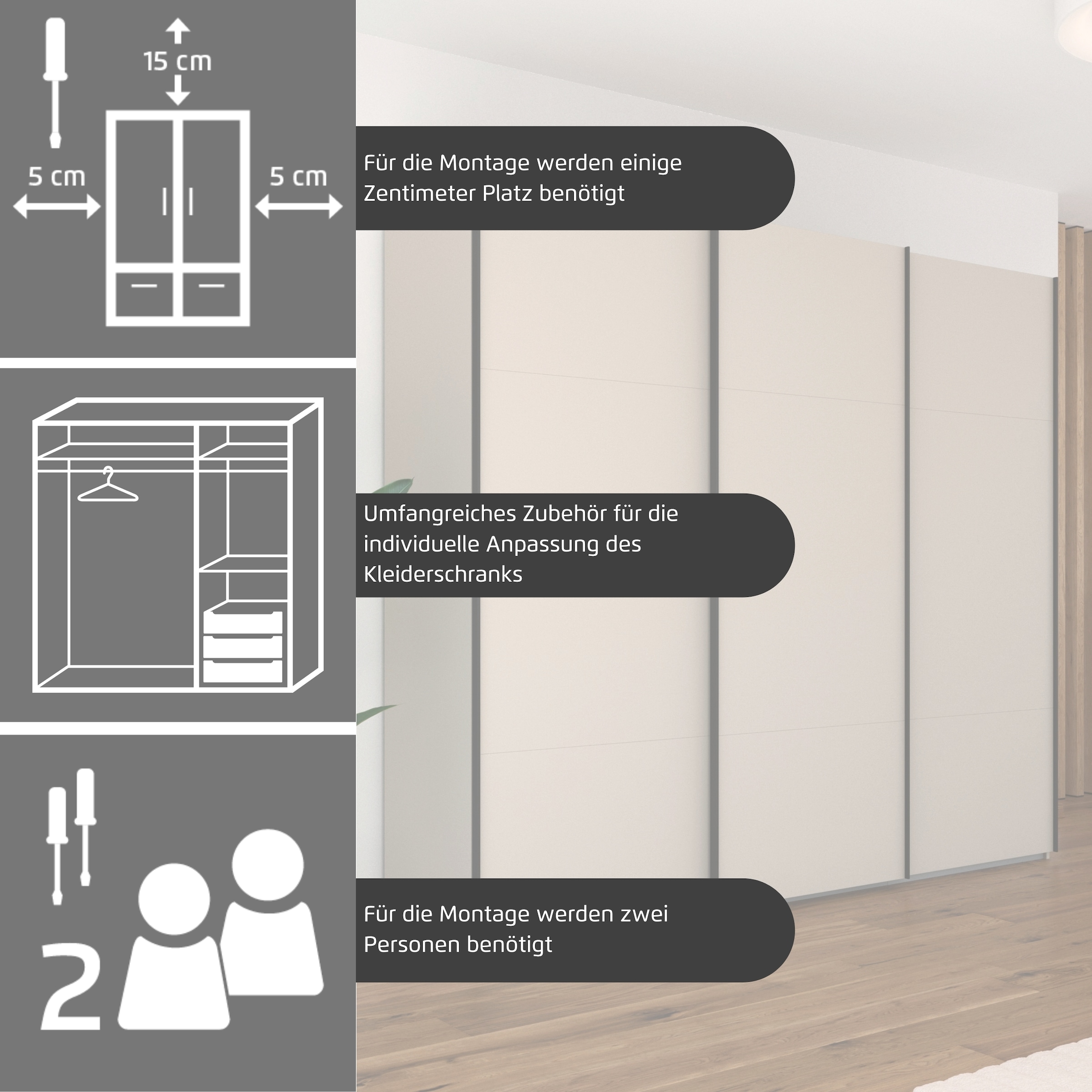 rauch Schwebetürenschrank »Kleiderschrank Schrank Garderobe Schlafzimmerschrank CONTIDO«, (in 3 verschiedenen Ausstattungen BASIC/CLASSIC/PREMIUM), aus hochwertigem Material in 6 Breiten 2 Griff-Farben MADE IN GERMANY