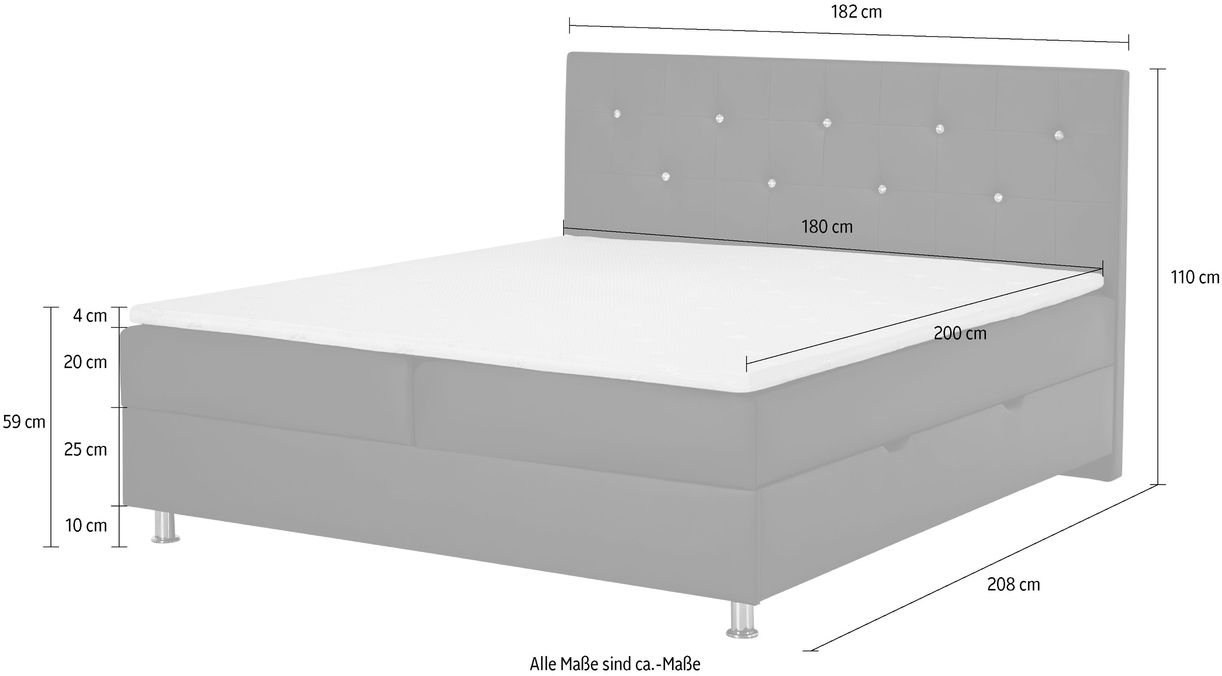 Home affaire Boxbett »Big Noux aus schwarzem Kunstleder mit Kristallsteinen im Kopfteil« inkl. Bettkasten, erhältlich in der Größe 180x200cm