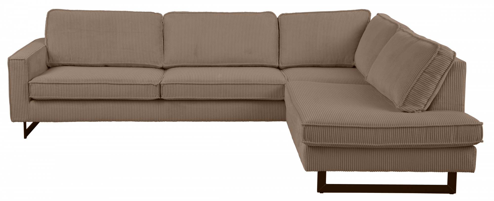 Places of Style Ecksofa »Pinto, 290 cm, Cord, Chenille, Lederoptik, Ottomane links / rechts«, mit Keder, schwarze Metallfüße, Wellenunterfederung
