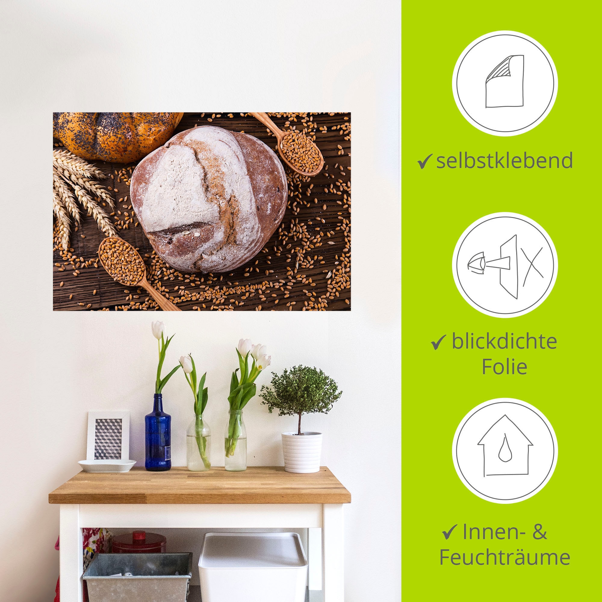 Artland Wandbild »Leckeres Landbrot mit Dekoration«, Getreide, (1 St.), als Alubild, Leinwandbild, Wandaufkleber oder Poster in versch. Größen
