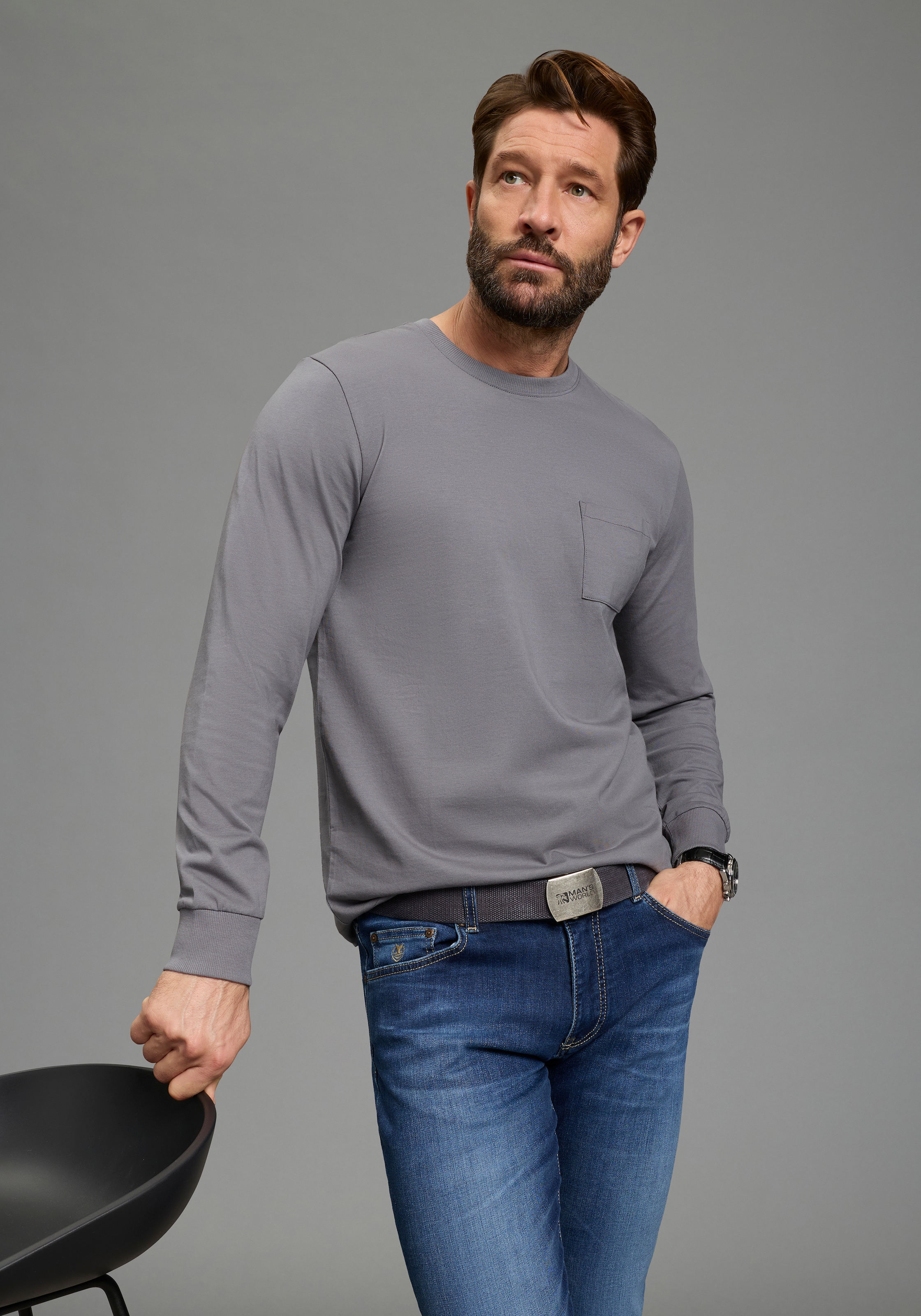 Man's World Langarmshirt »Neue Kollektion!« casual Stil, Langarmshirt, schmale Passform, unifarben