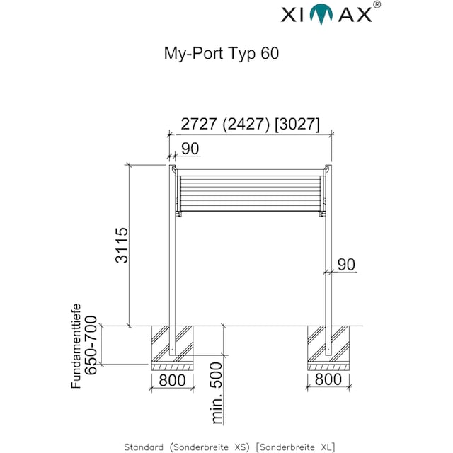 Ximax Einzelcarport »My-Port Typ 3058 Typ 60 Sonderhöhe-Edelstahl-Look«,  Aluminium, 258 cm, edelstahlfarben, Aluminium online bestellen