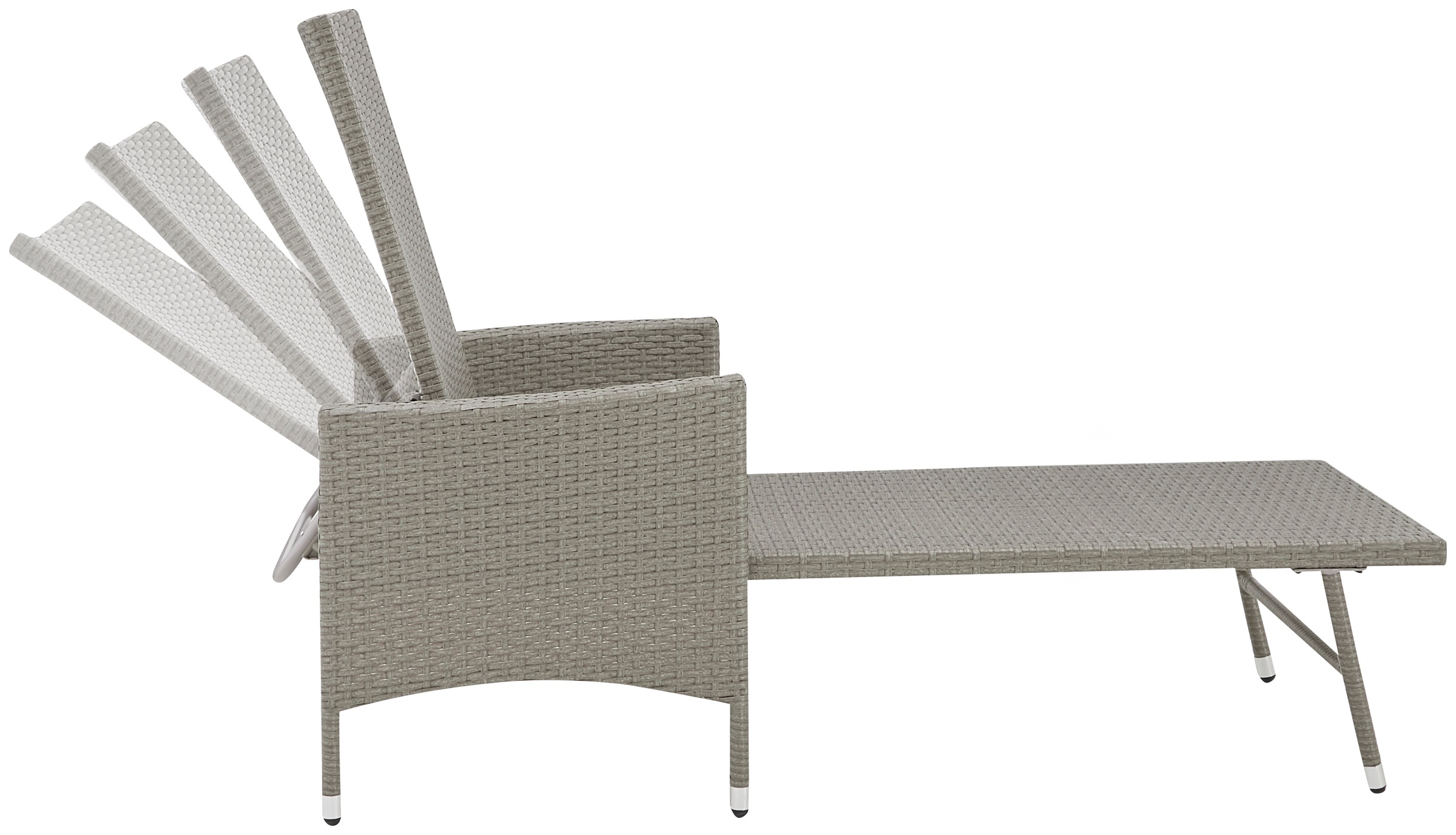 KONIFERA Gartenliege »Mailand«, (Set, 5 St., 2x Liege, 1x Tisch 42x42x48, Stahl /Polyrattan), inkl. Auflagen