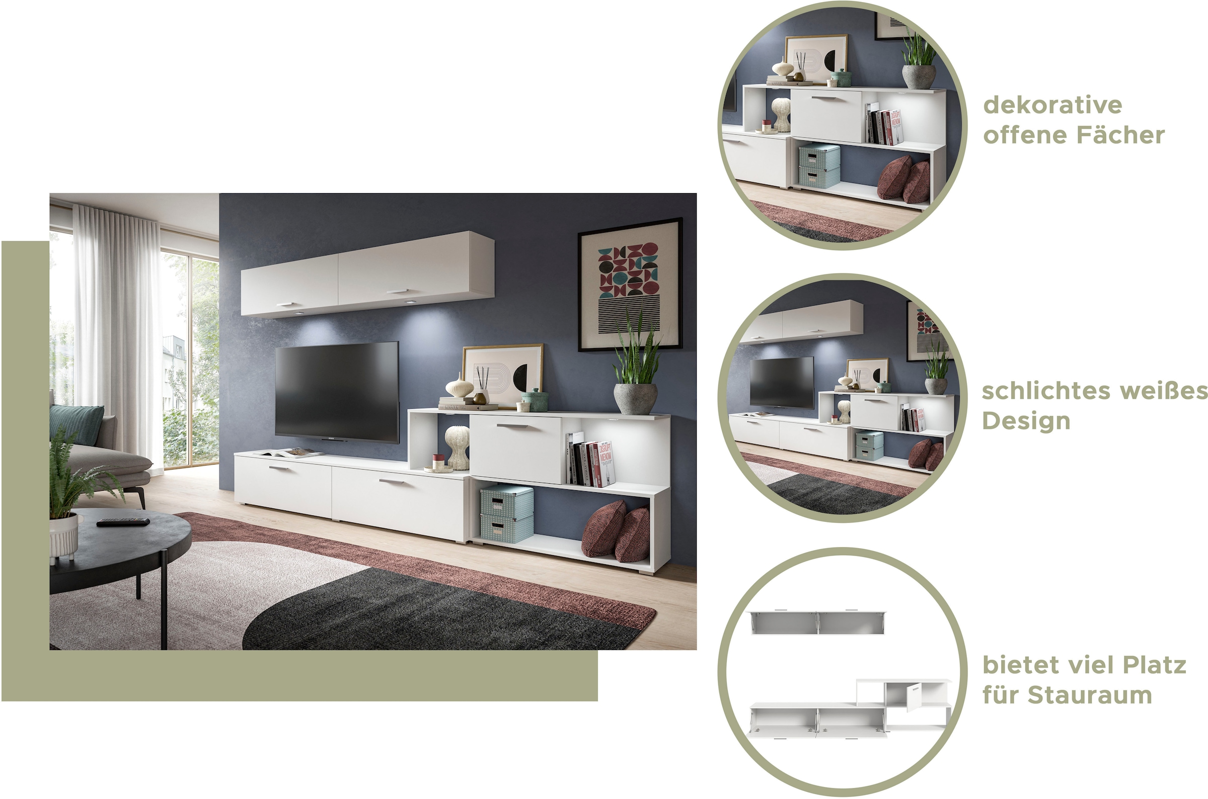 INOSIGN Wohnwand »Pensile, Breite 277 cm, bestehend aus: Lowboard und Hängeschrank«, Wohnkombination, Mediawand, Anbauwand, Wohnzimmer Set